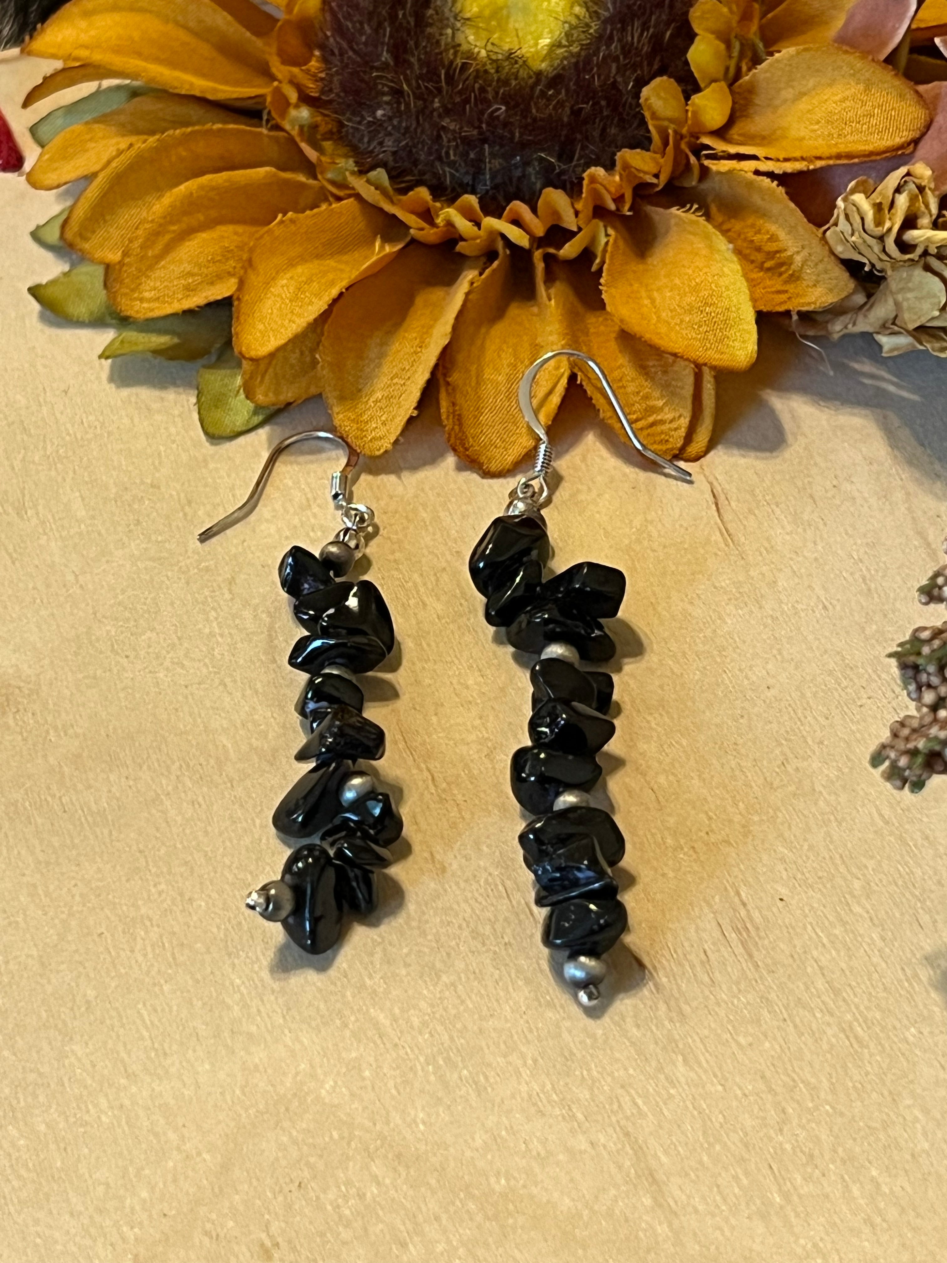 Black Stone Dangle Earrings