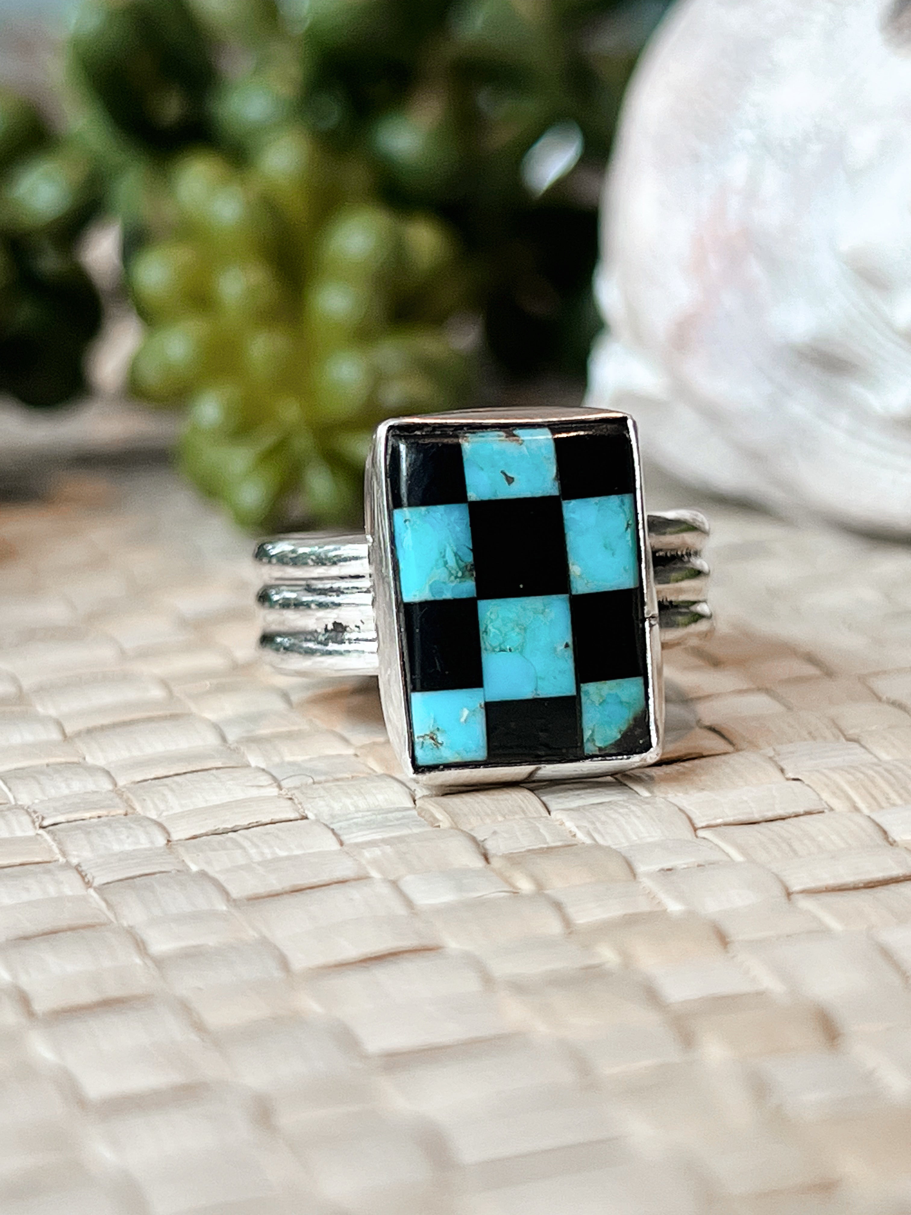 Stacked Turquoise & Onyx Sterling Silver Ring