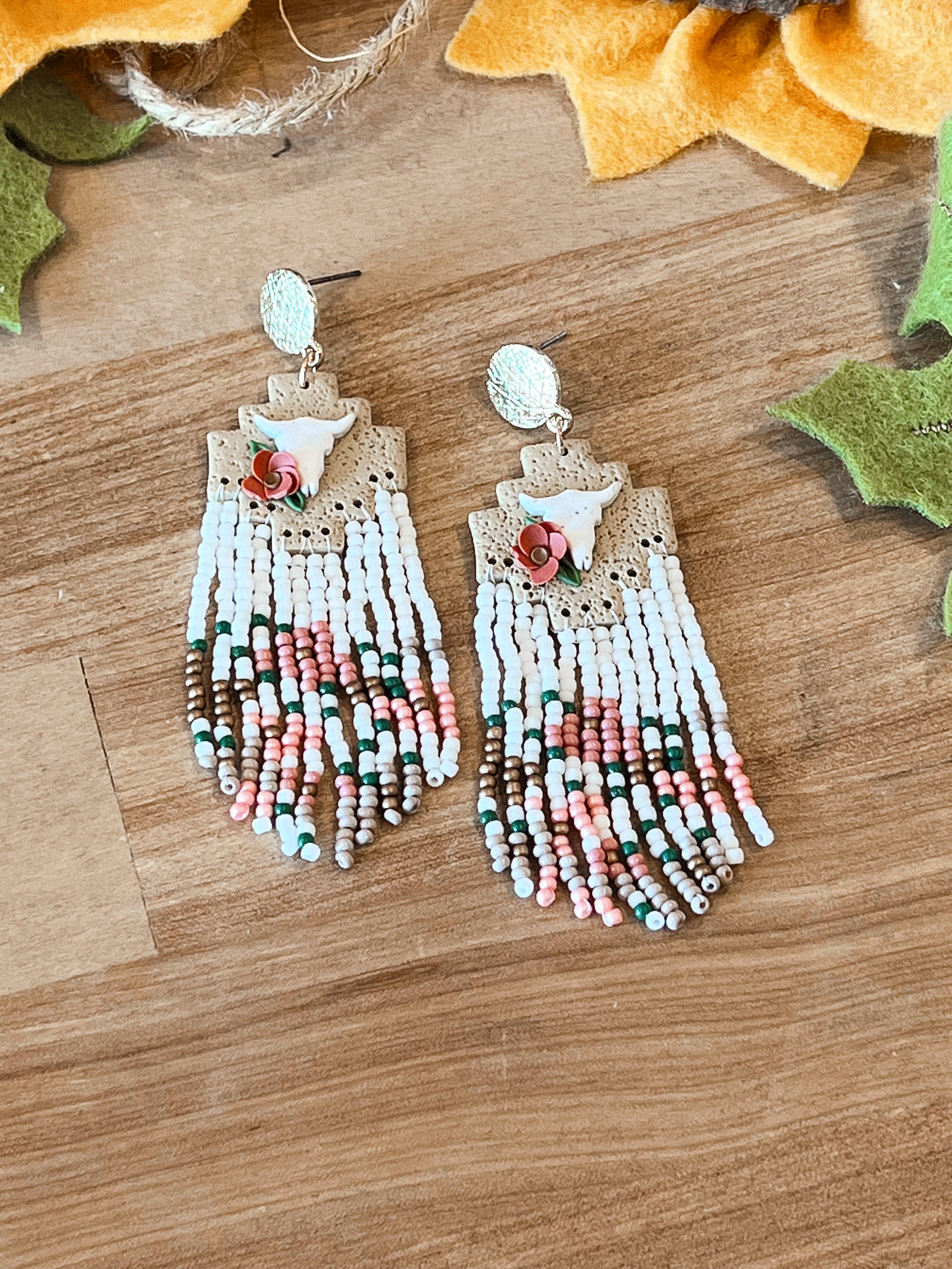 Steer Me Right Clay Handbeaded Earrings