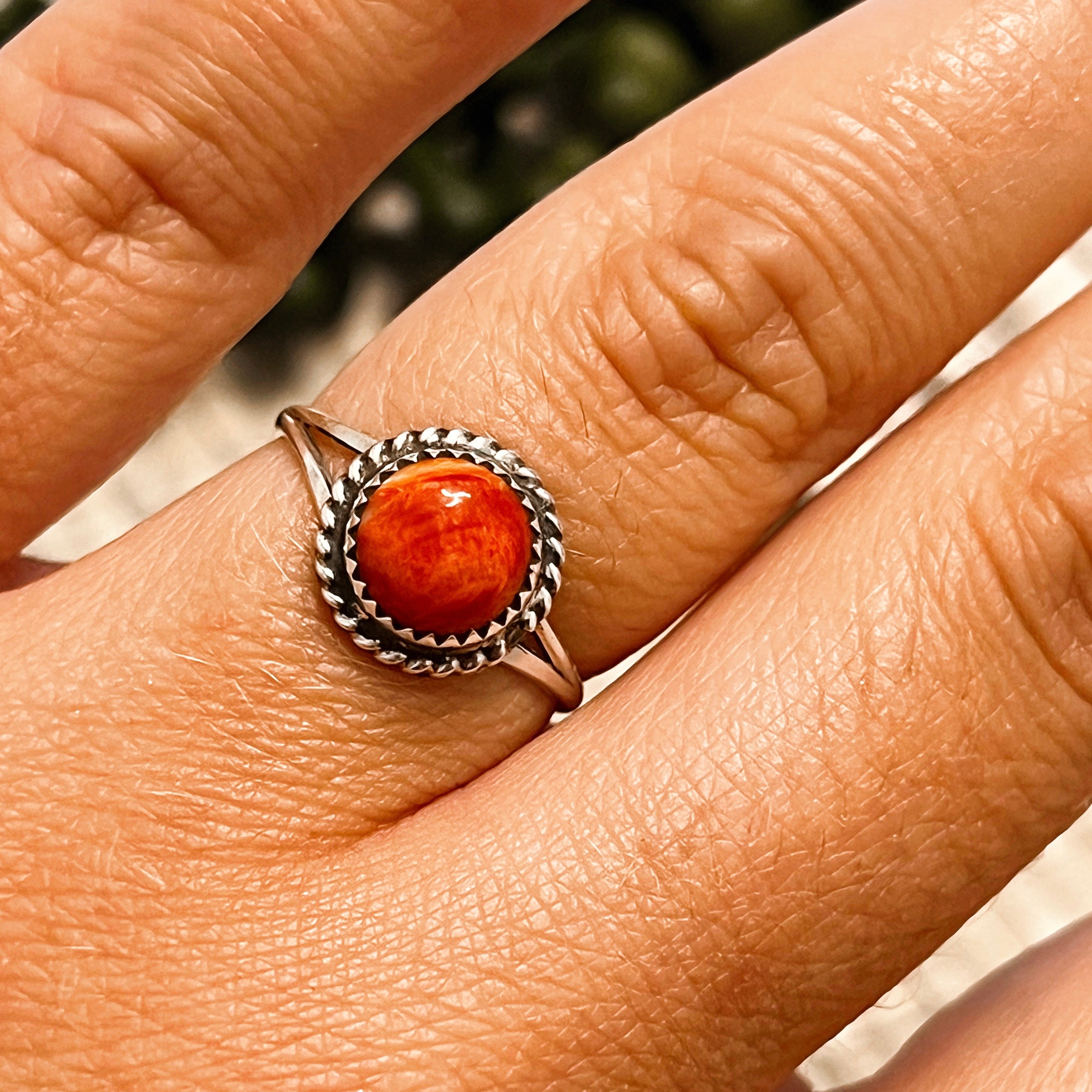 Spiny Oyster Circle Sterling Silver Ring