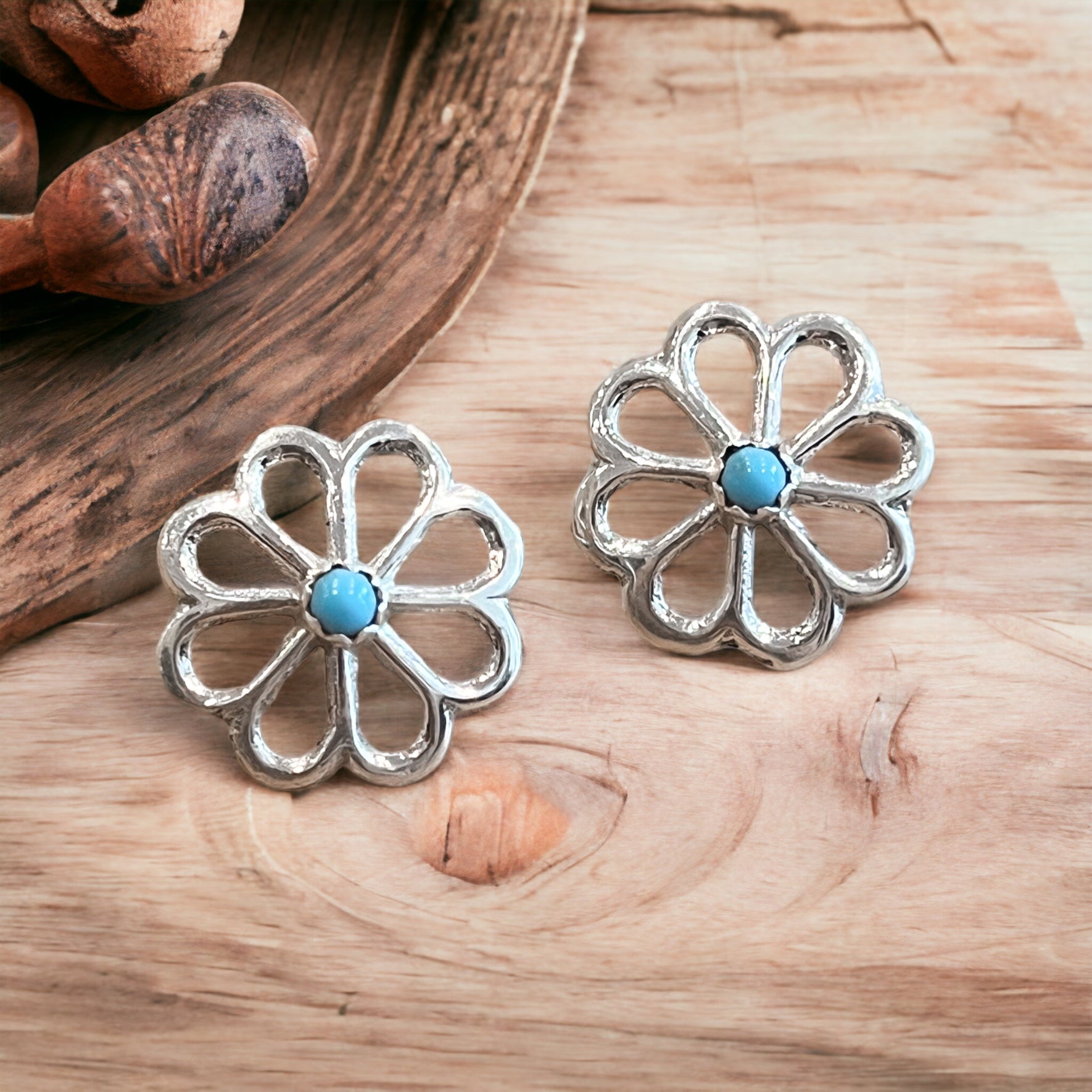 Turquoise Flower Sterling Silver Earrings