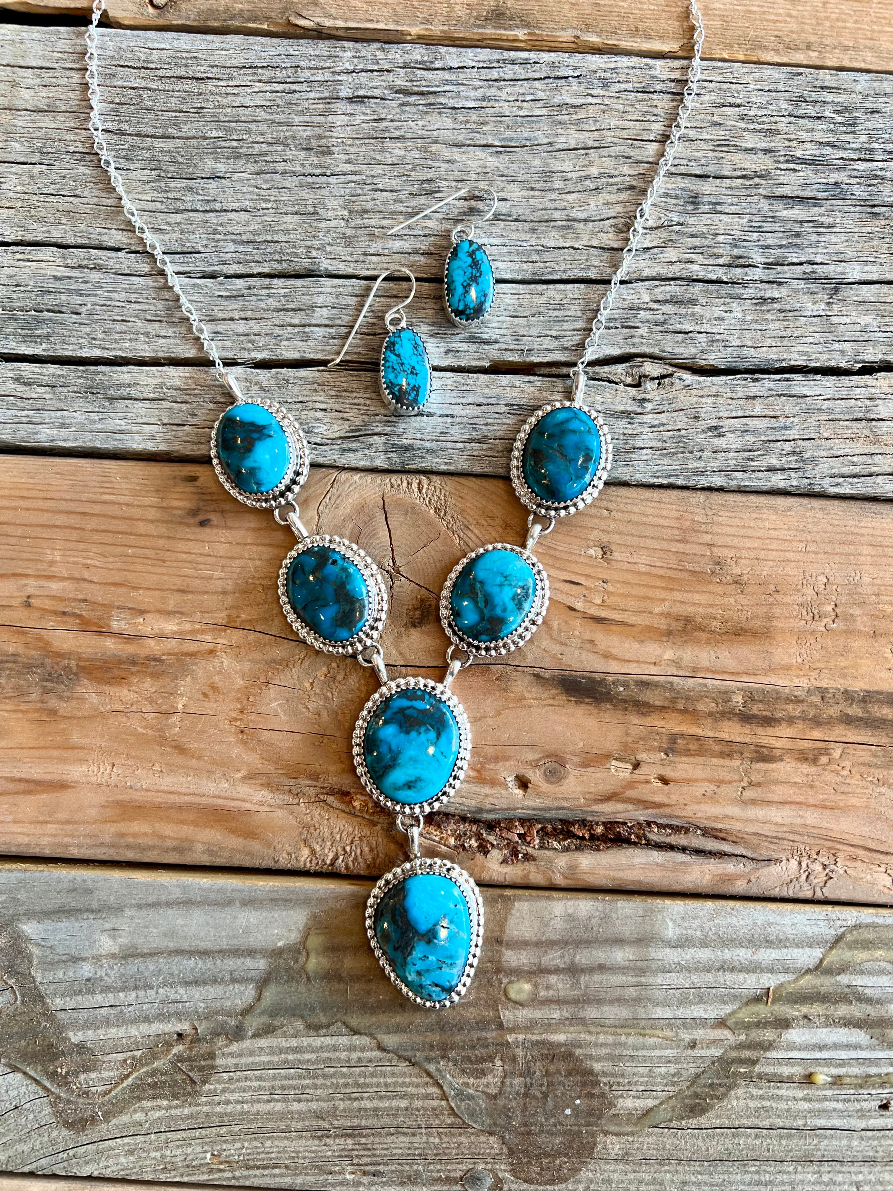 Waterfall Turquoise Sterling Silver Necklace & Earring Set