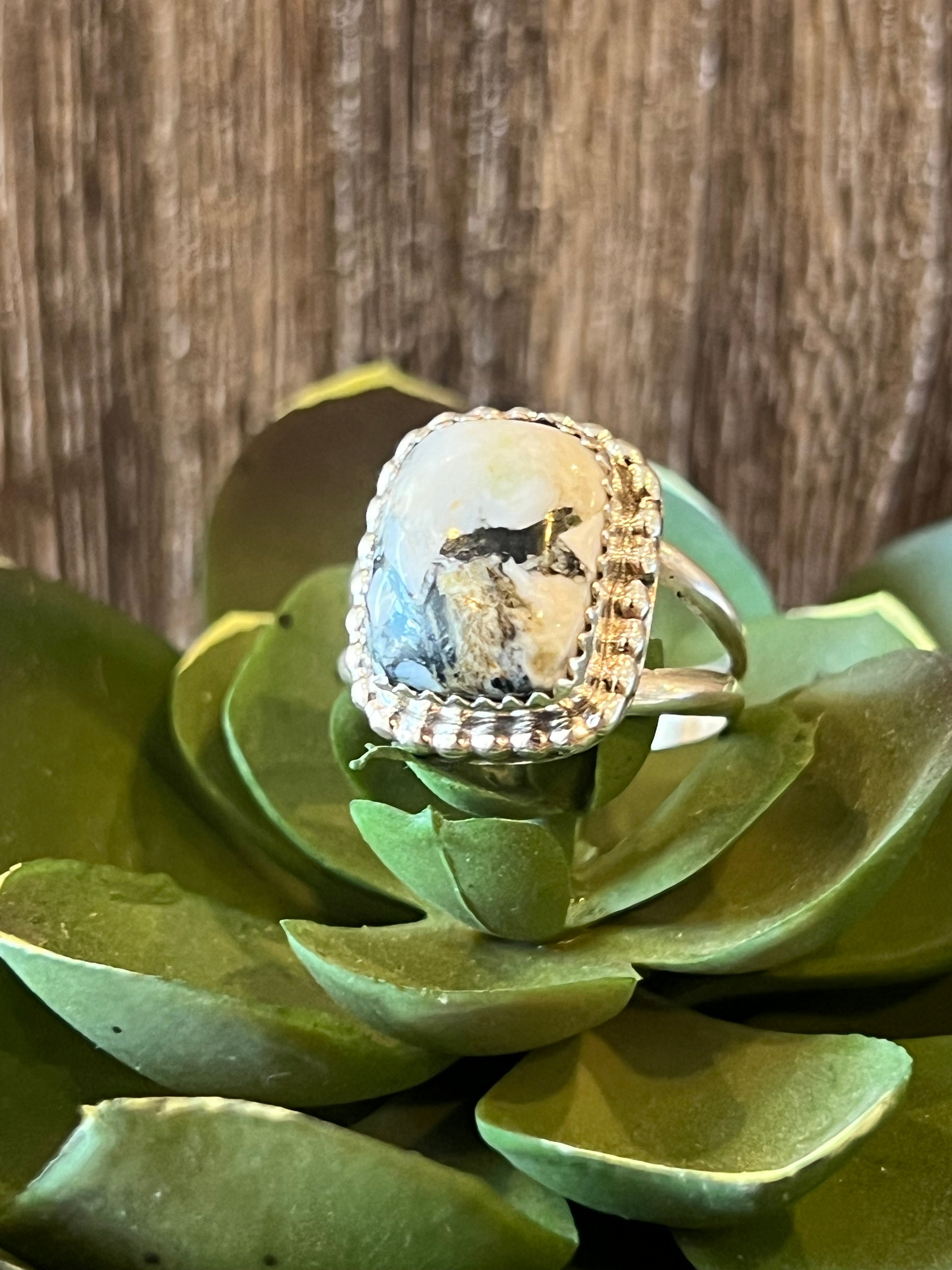 Sequoia White Buffalo Sterling Silver Ring
