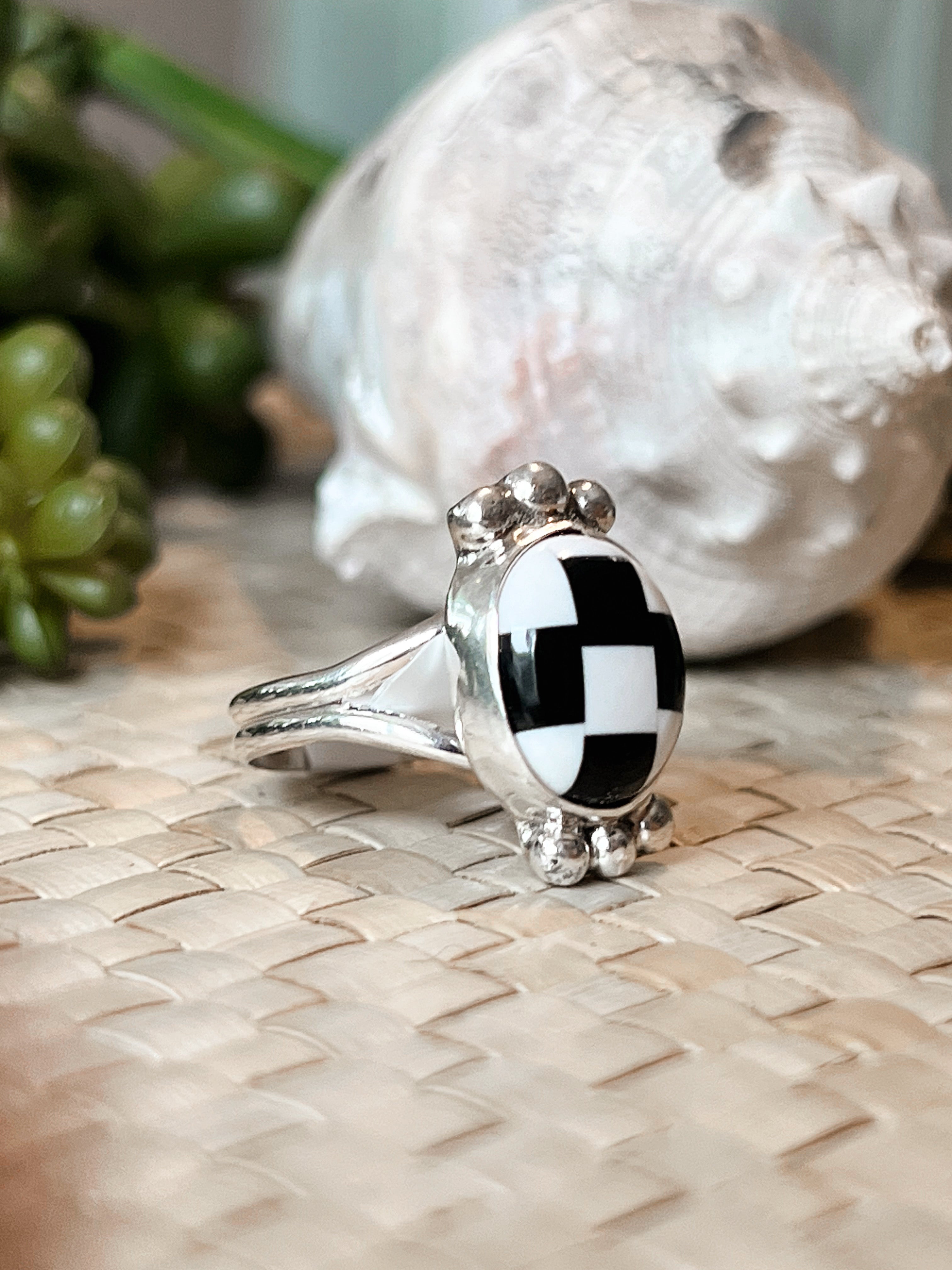 Oval Obsessed White Buffalo & Onyx Sterling Silver Ring