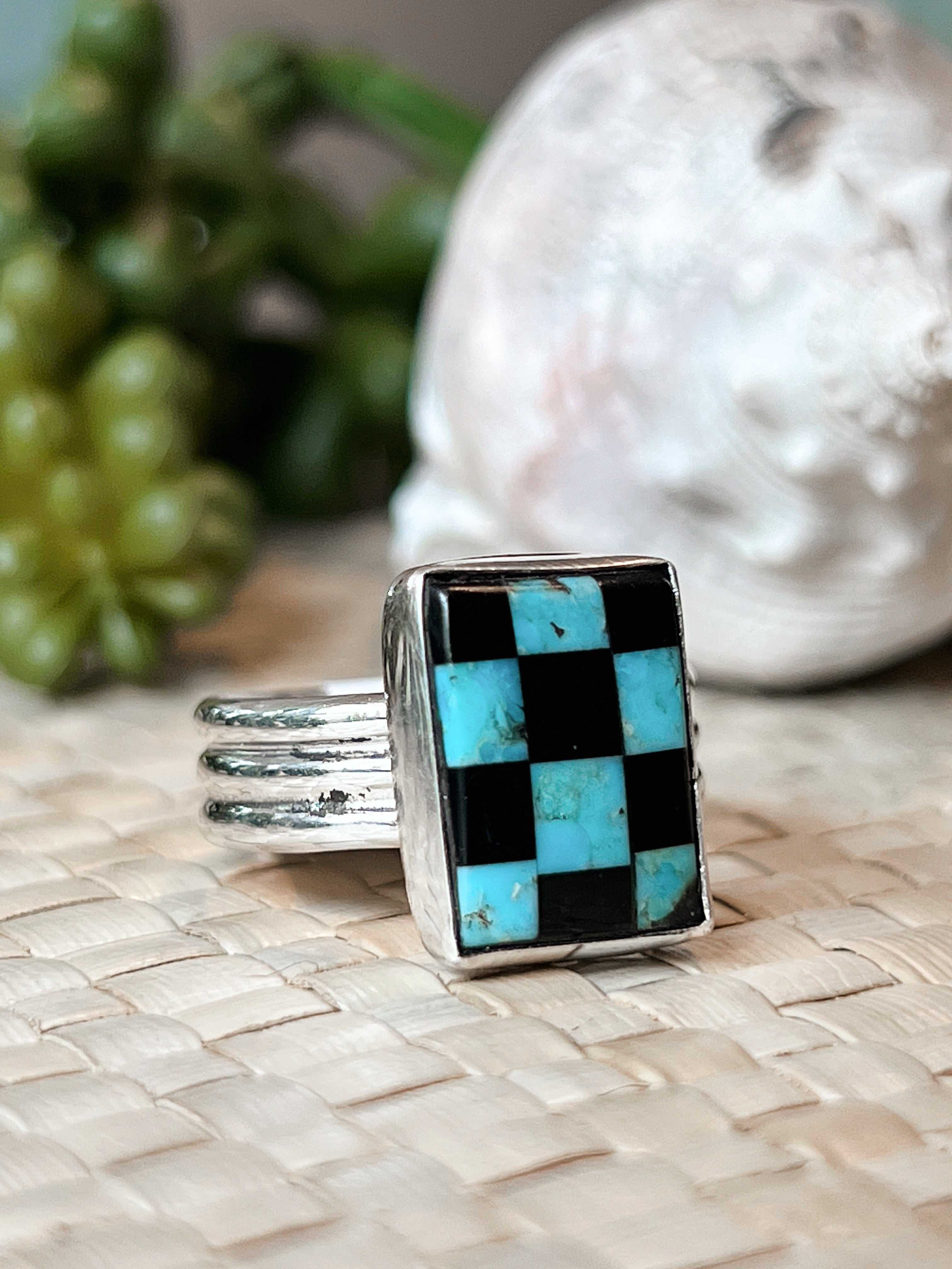 Stacked Turquoise & Onyx Sterling Silver Ring