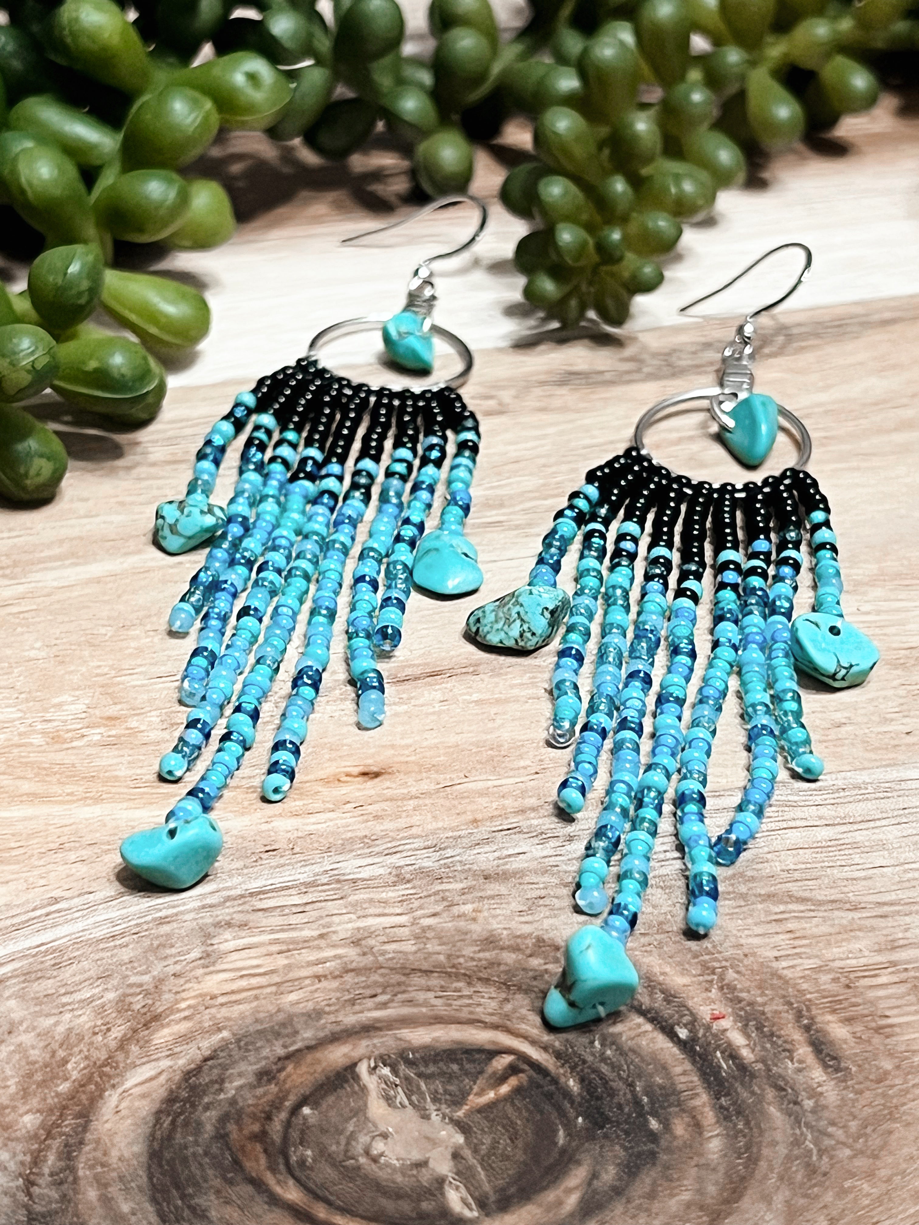 Deep Ocean Vibes Hand Beaded Earrings