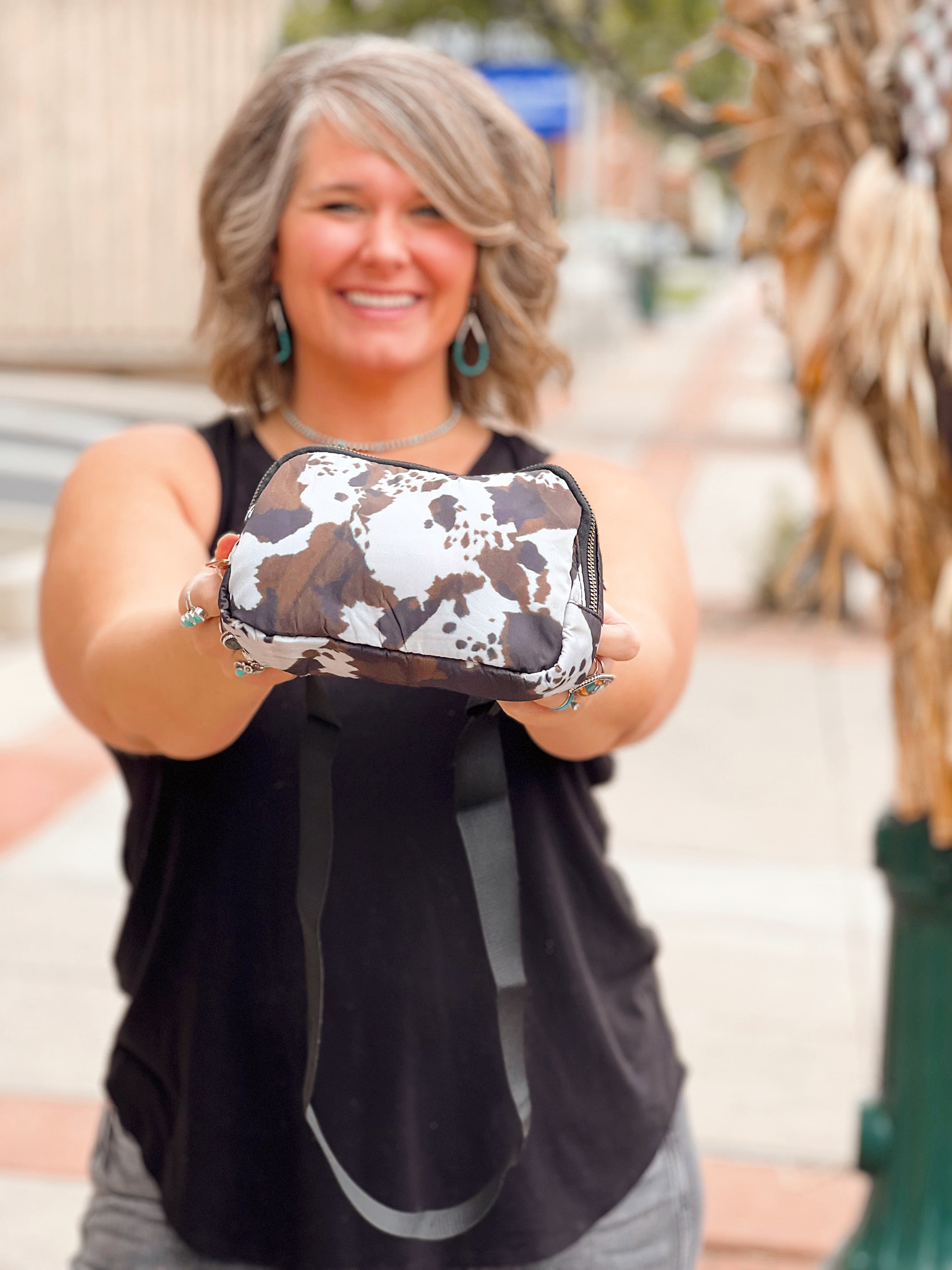 Cowhide Print Sporty Crossbody Bag