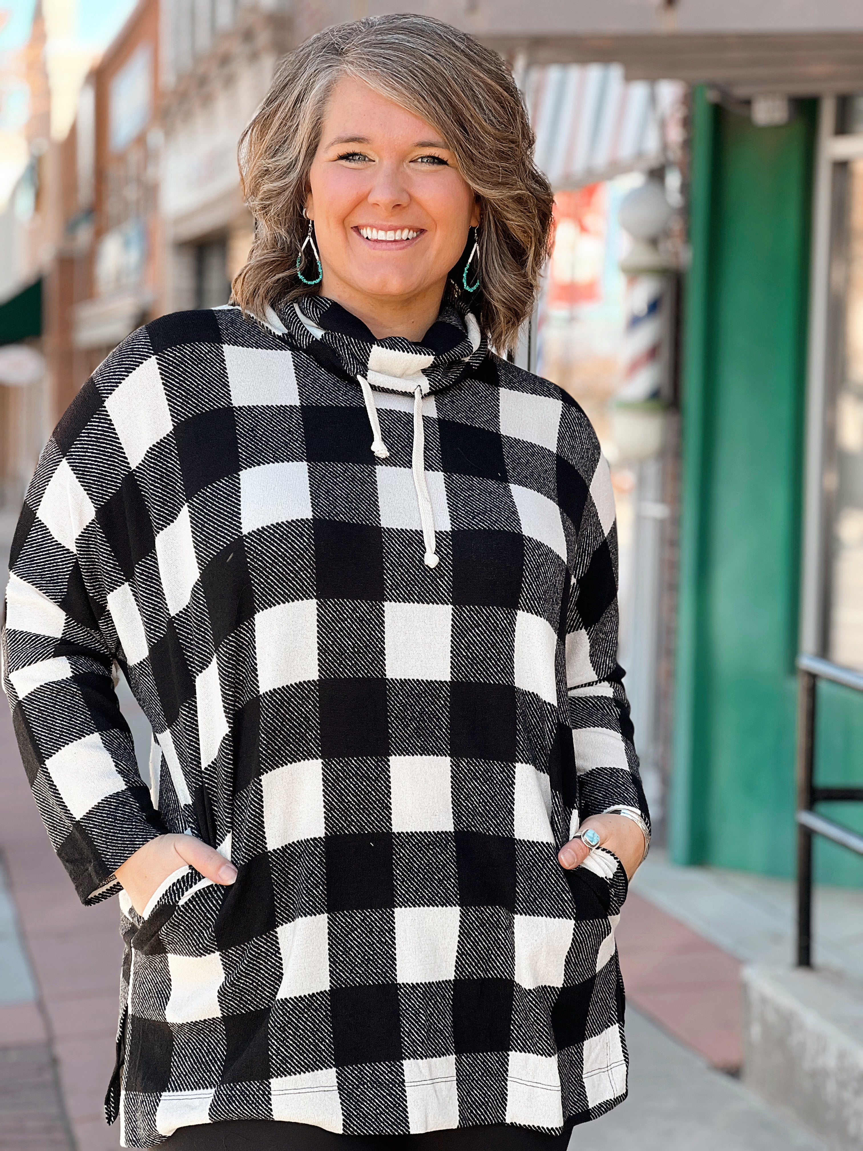 Checkers Cowl Neck Top