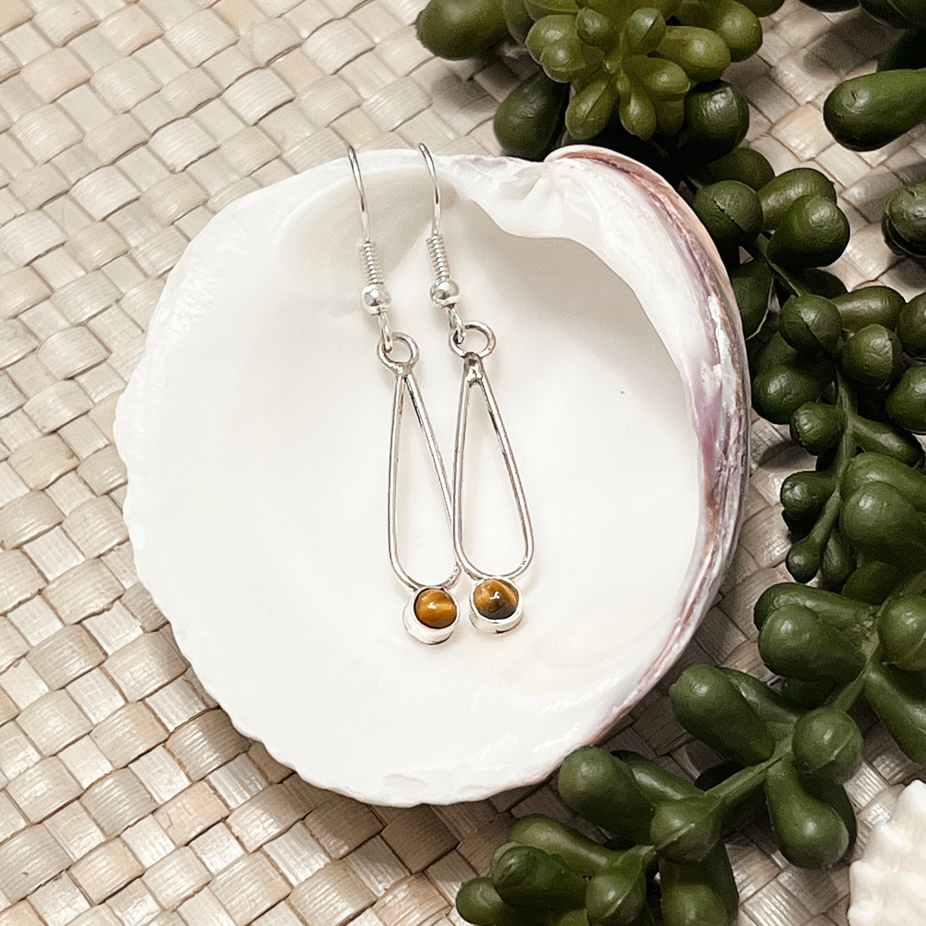 Tiger Eye Dangle Sterling Silver Earrings