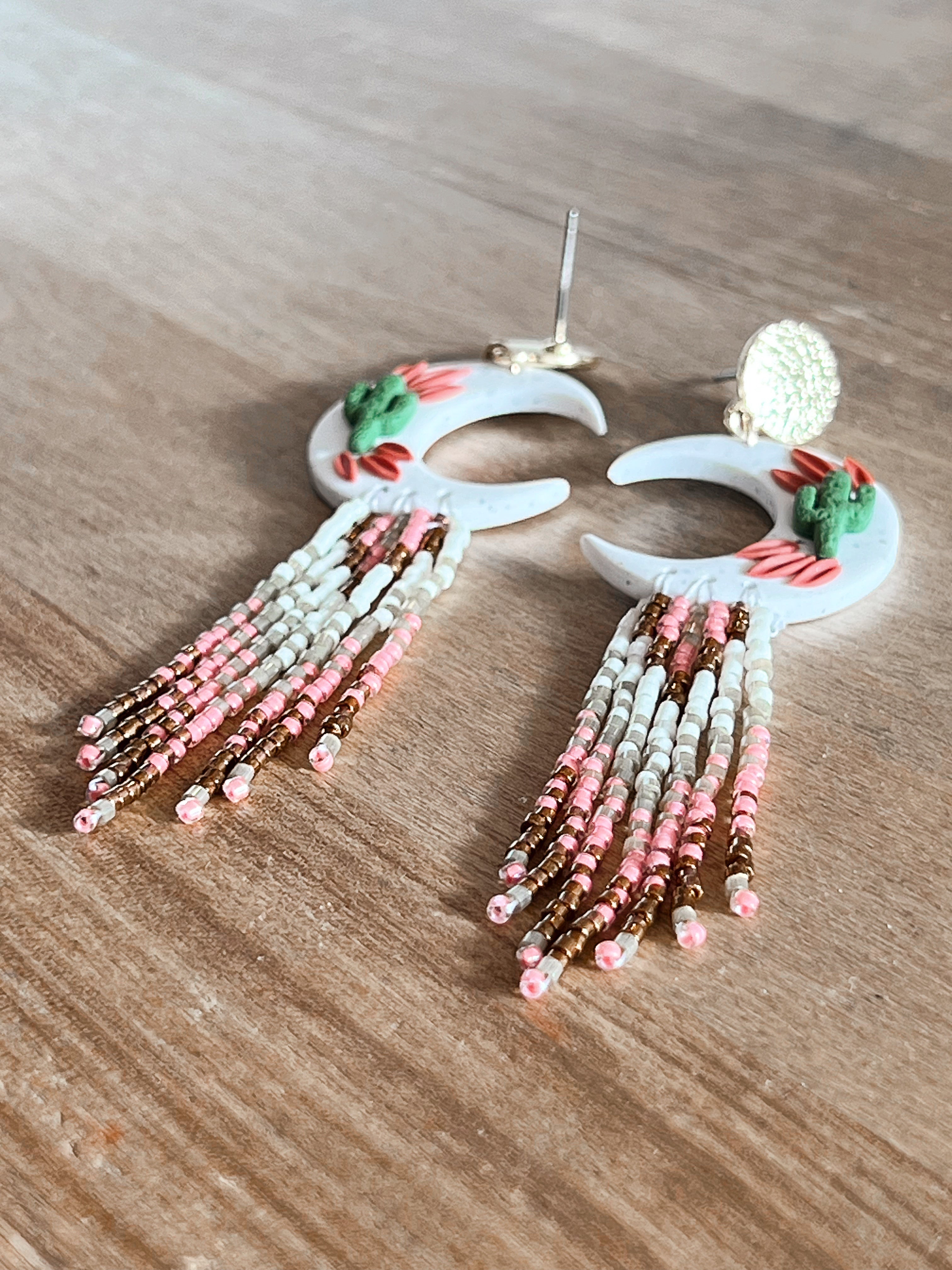 Blood Moon Clay Handbeaded Earrings