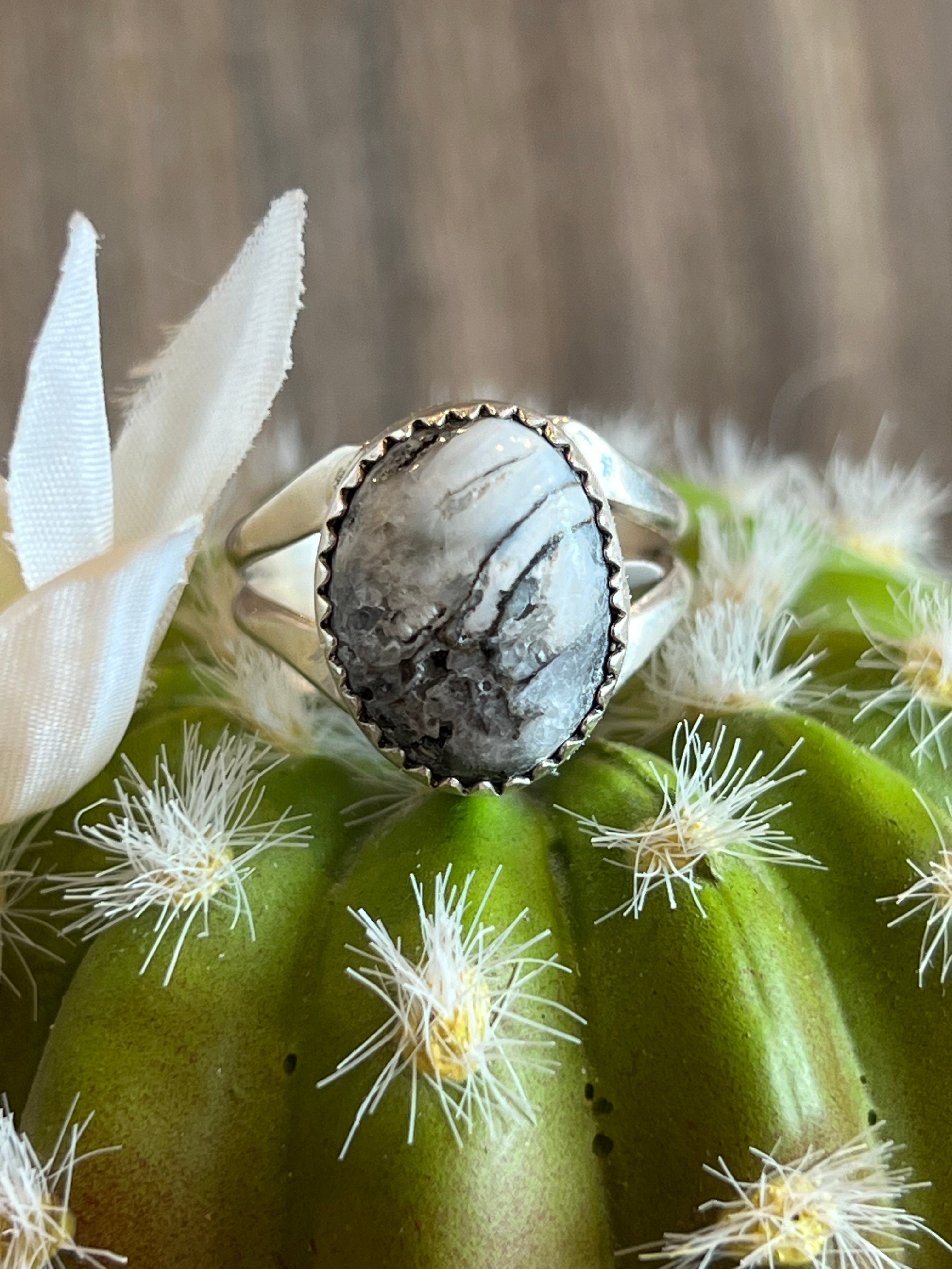 Oval White Buffalo Sterling Silver Ring