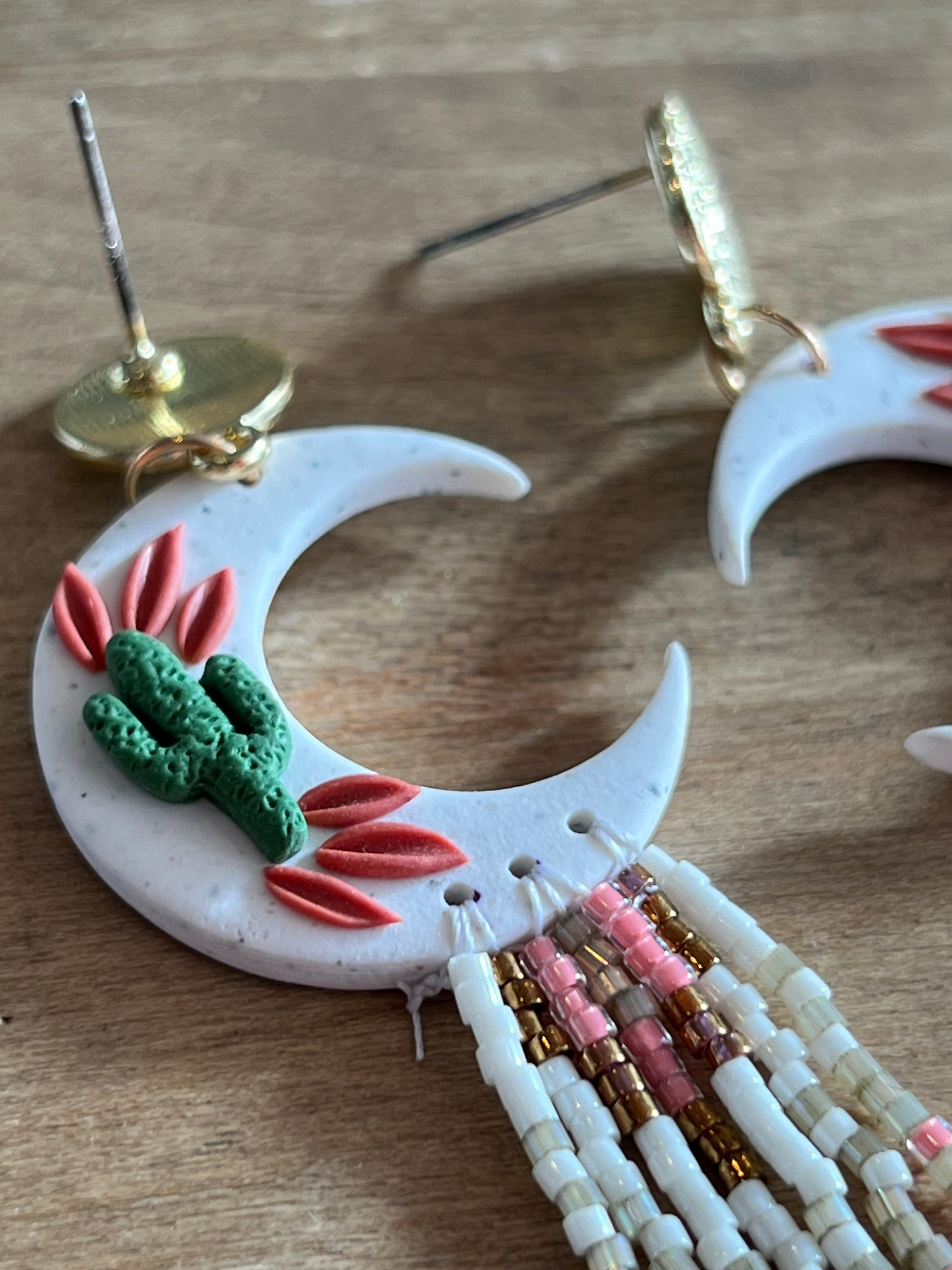 Blood Moon Clay Handbeaded Earrings