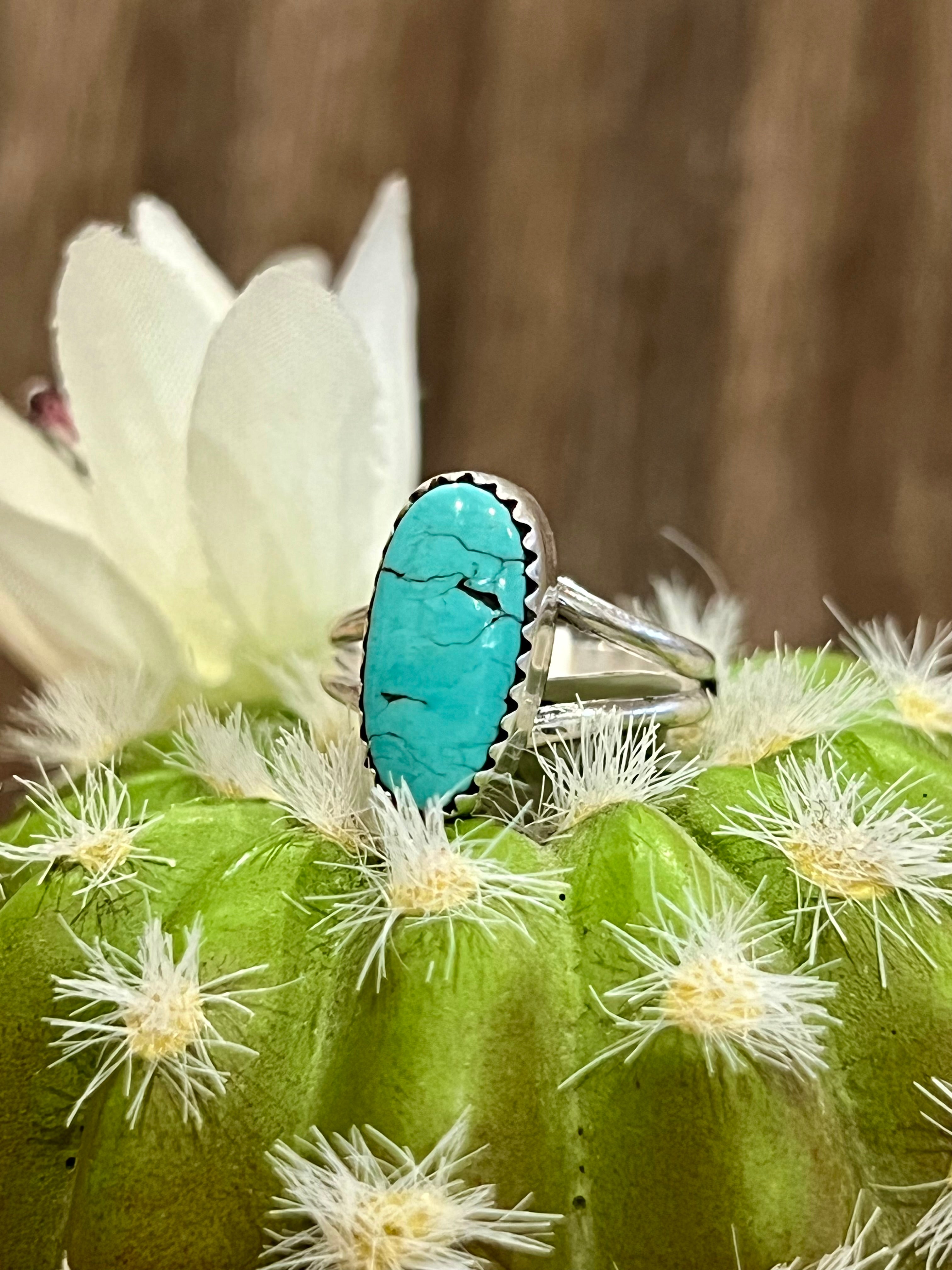 Tiny Oval Turquoise Sterling Silver Ringue