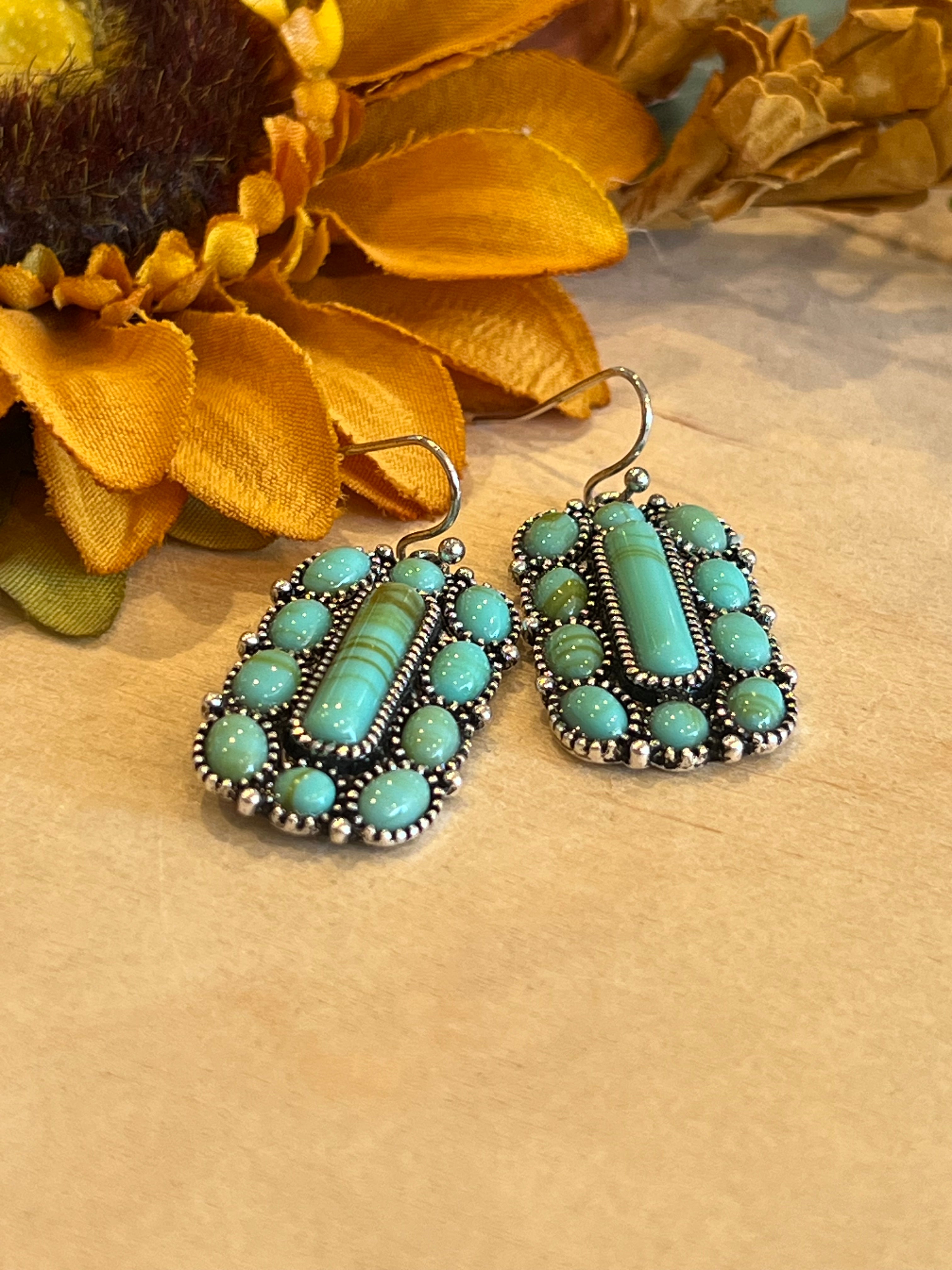 Turquoise Flower Bar Earrings