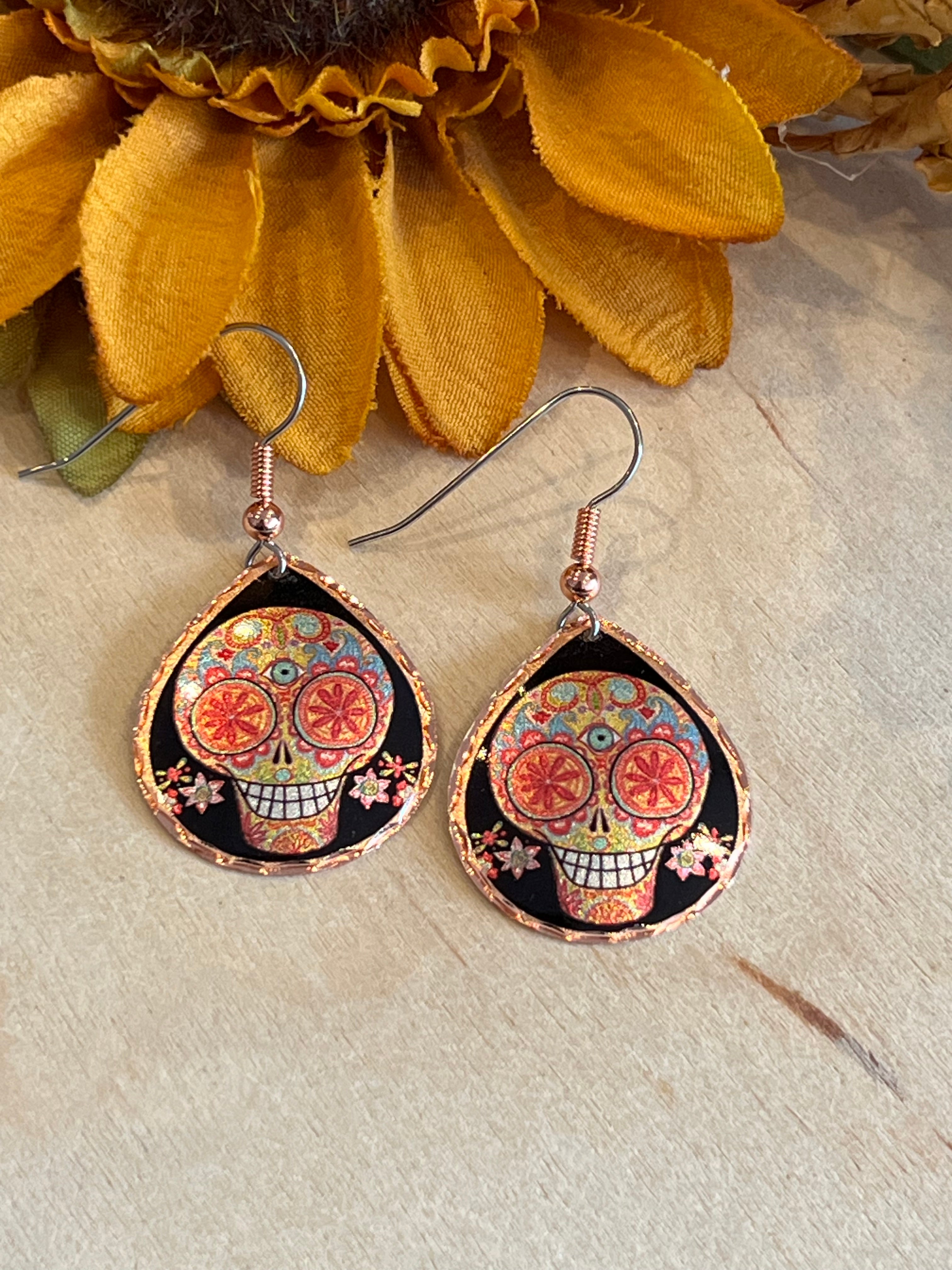 Sugar Skull Copper Earrings