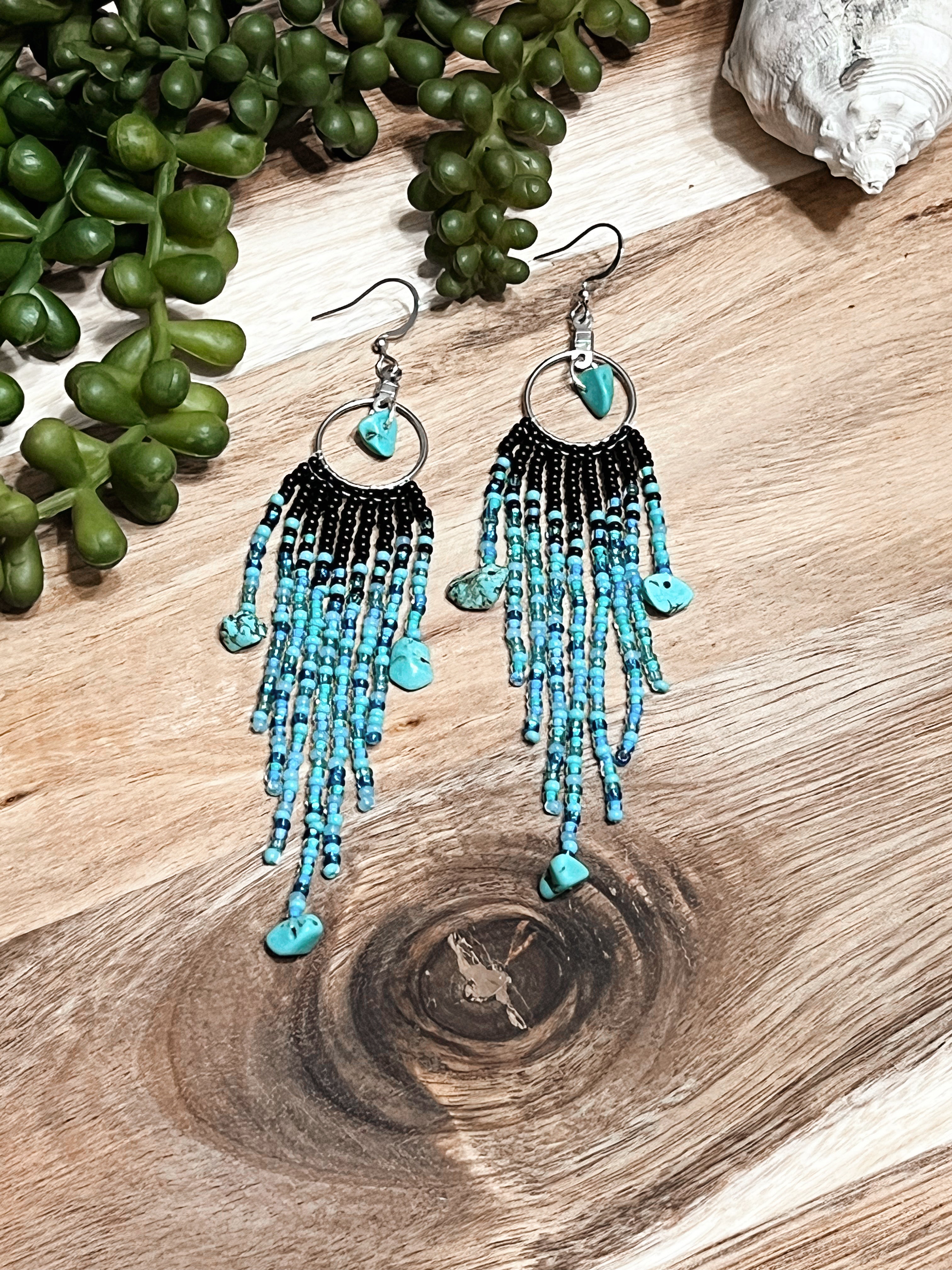 Deep Ocean Vibes Hand Beaded Earrings