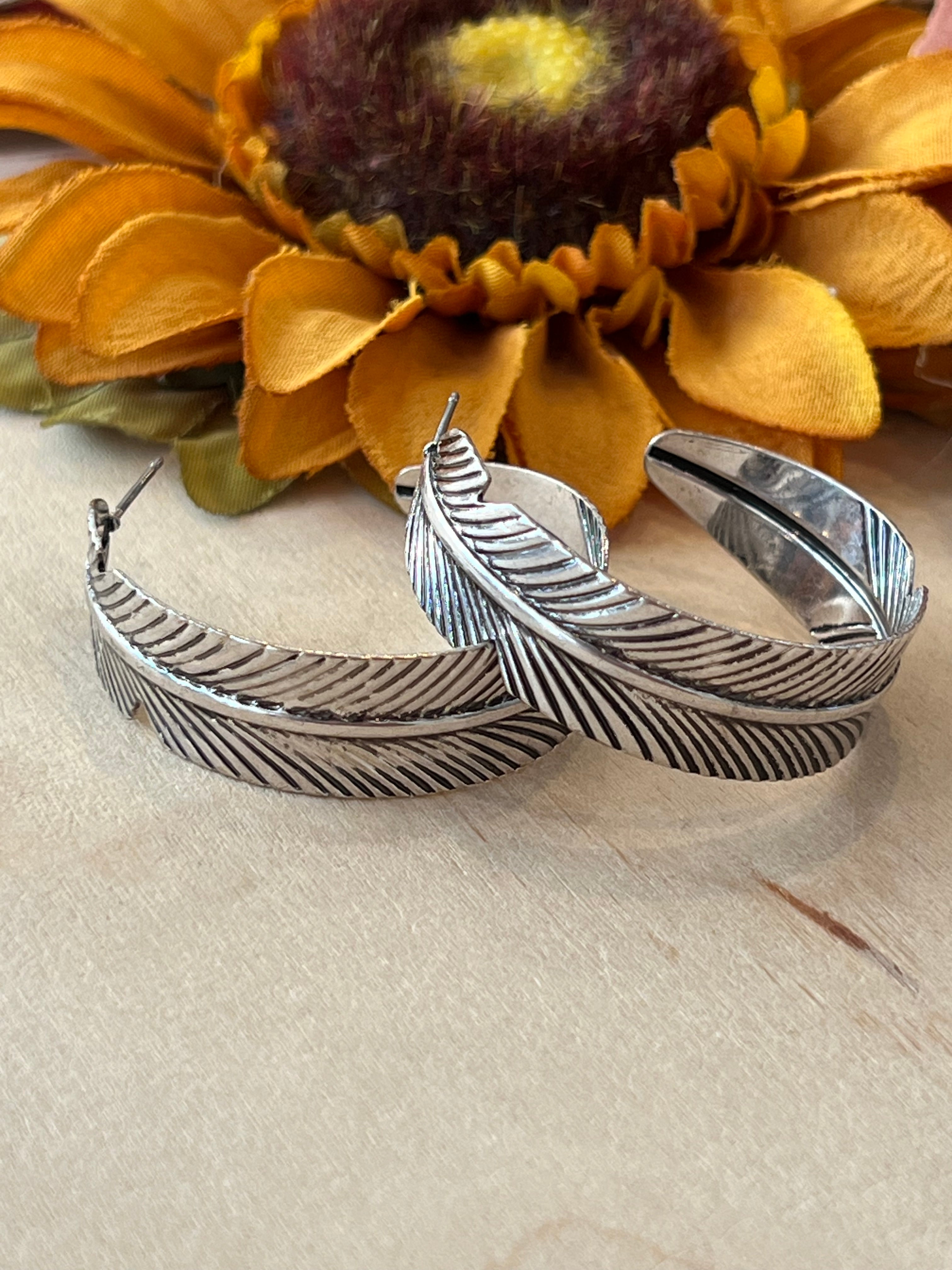 Feather In The Wind Hoop Earrings