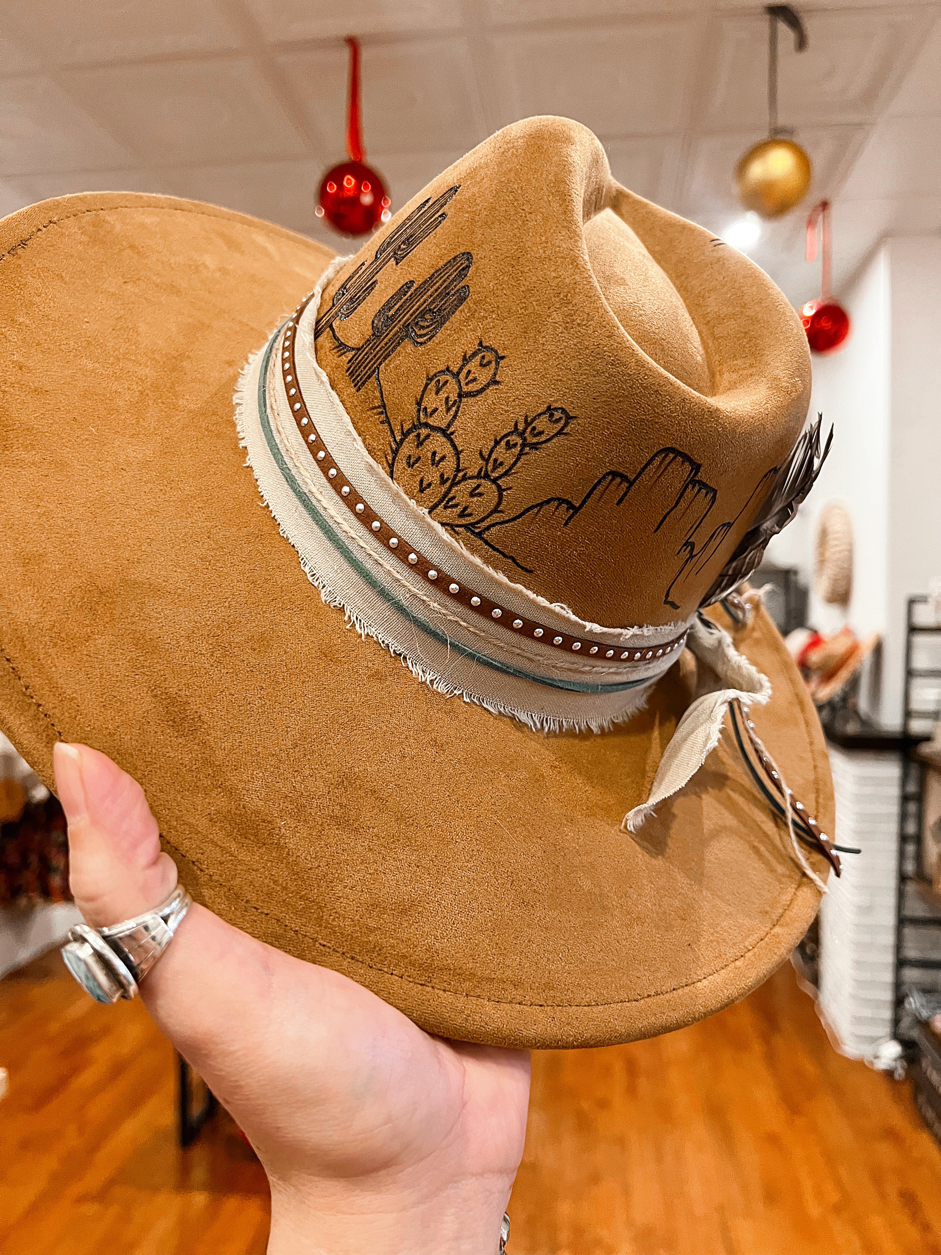 Desert Scene Hand Burned Hat