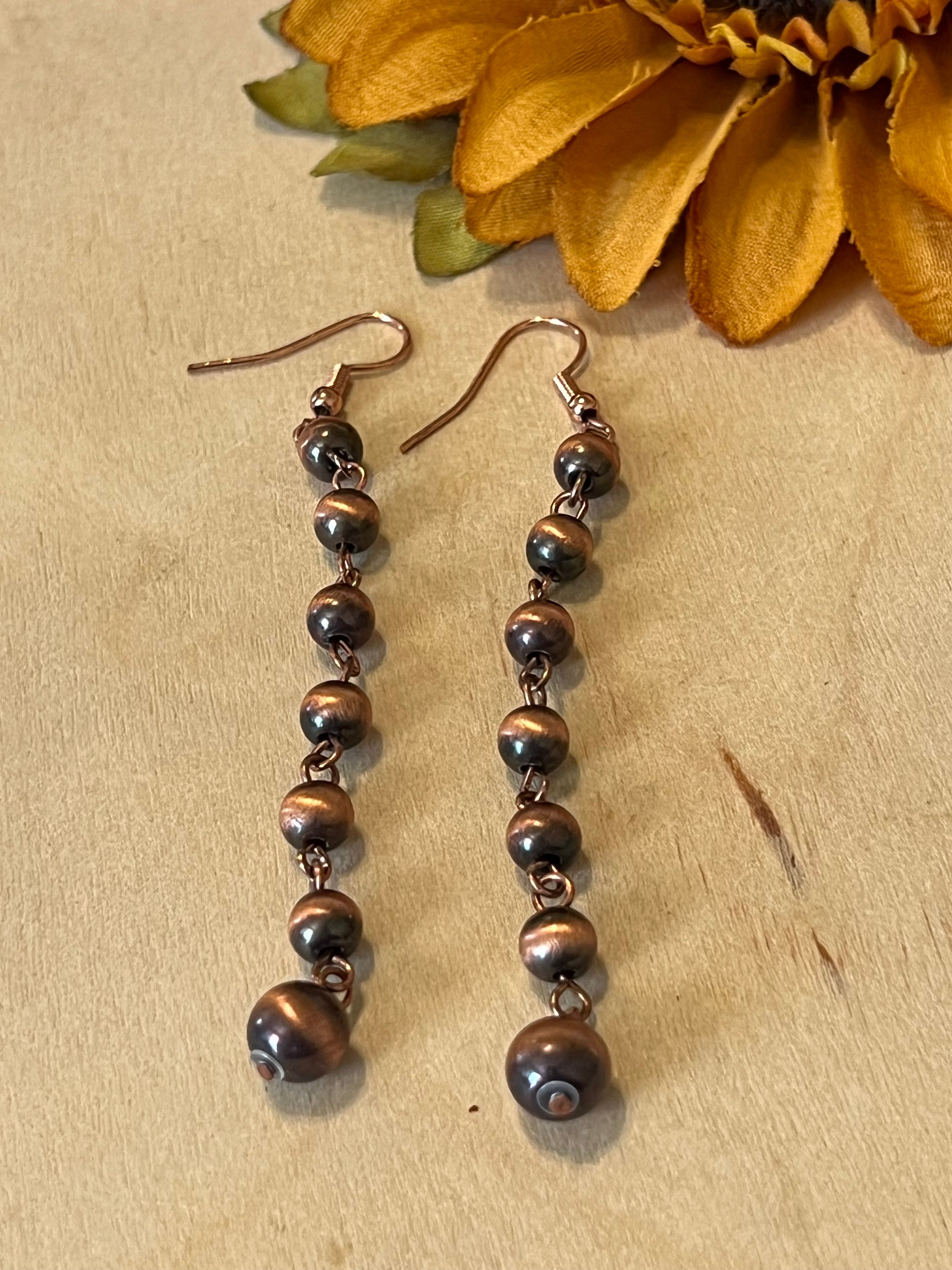 Copper Bead Dangle Earrings