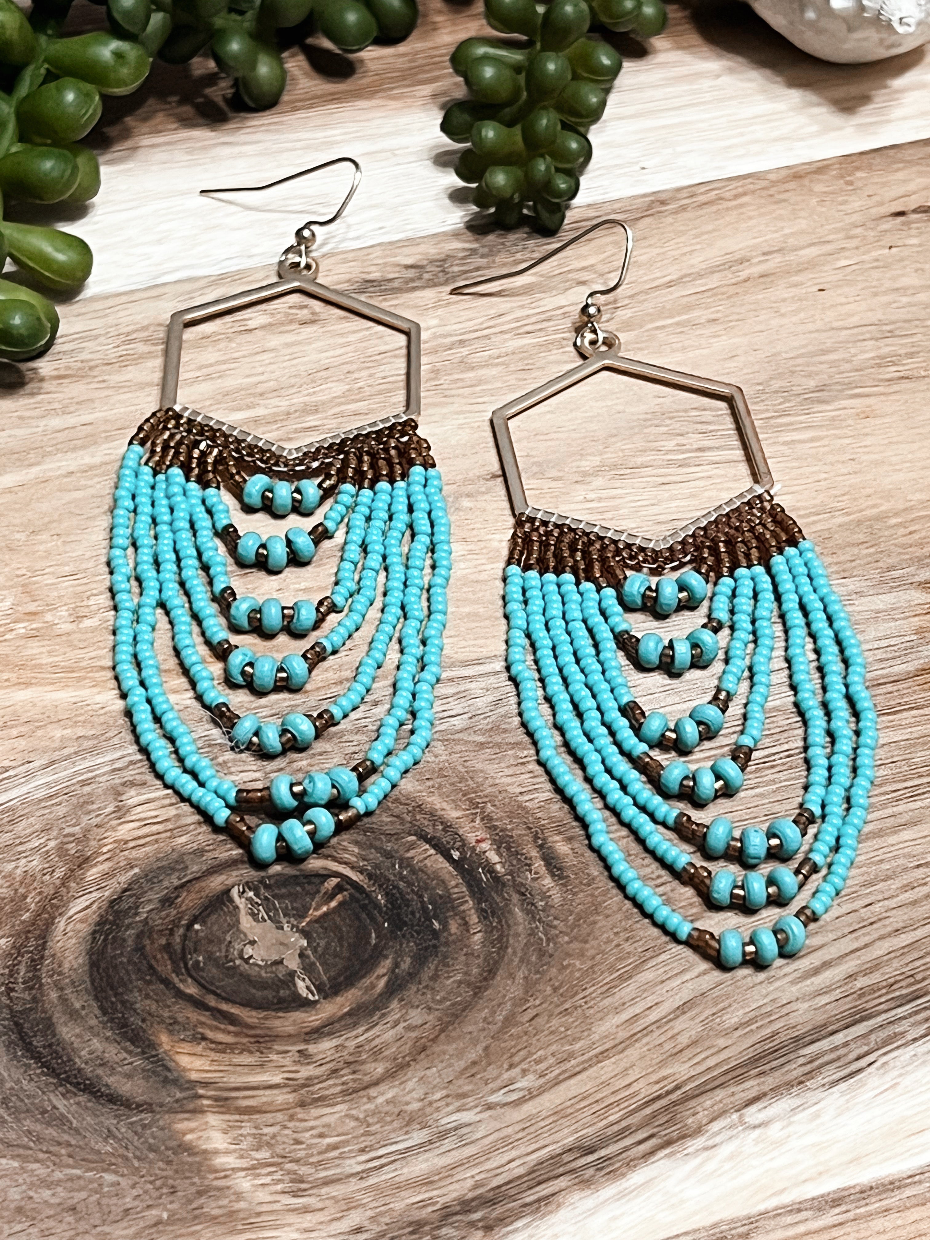 Tiered Turquoise & Gold Bead Earrings