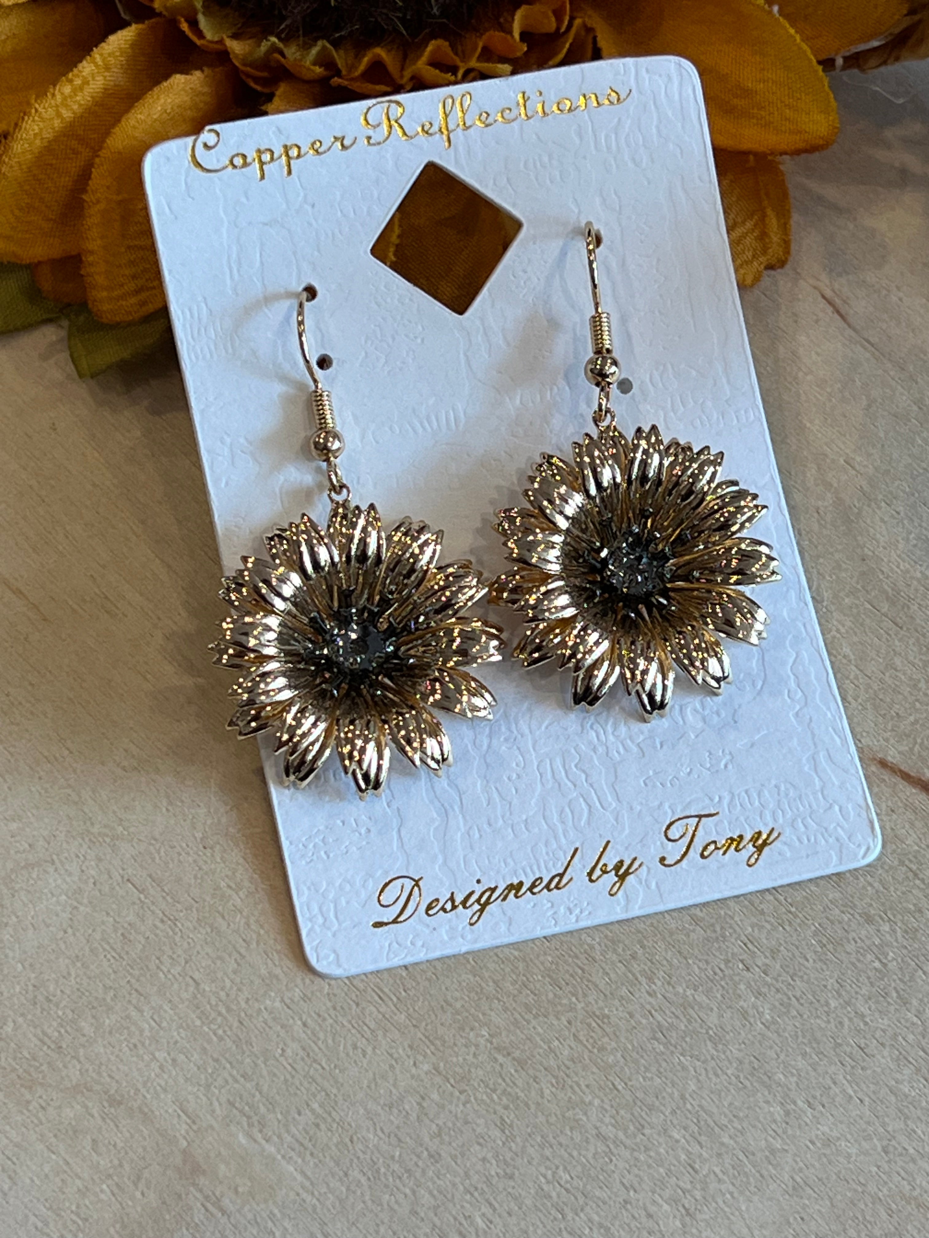 Sunflower Copper Earrings