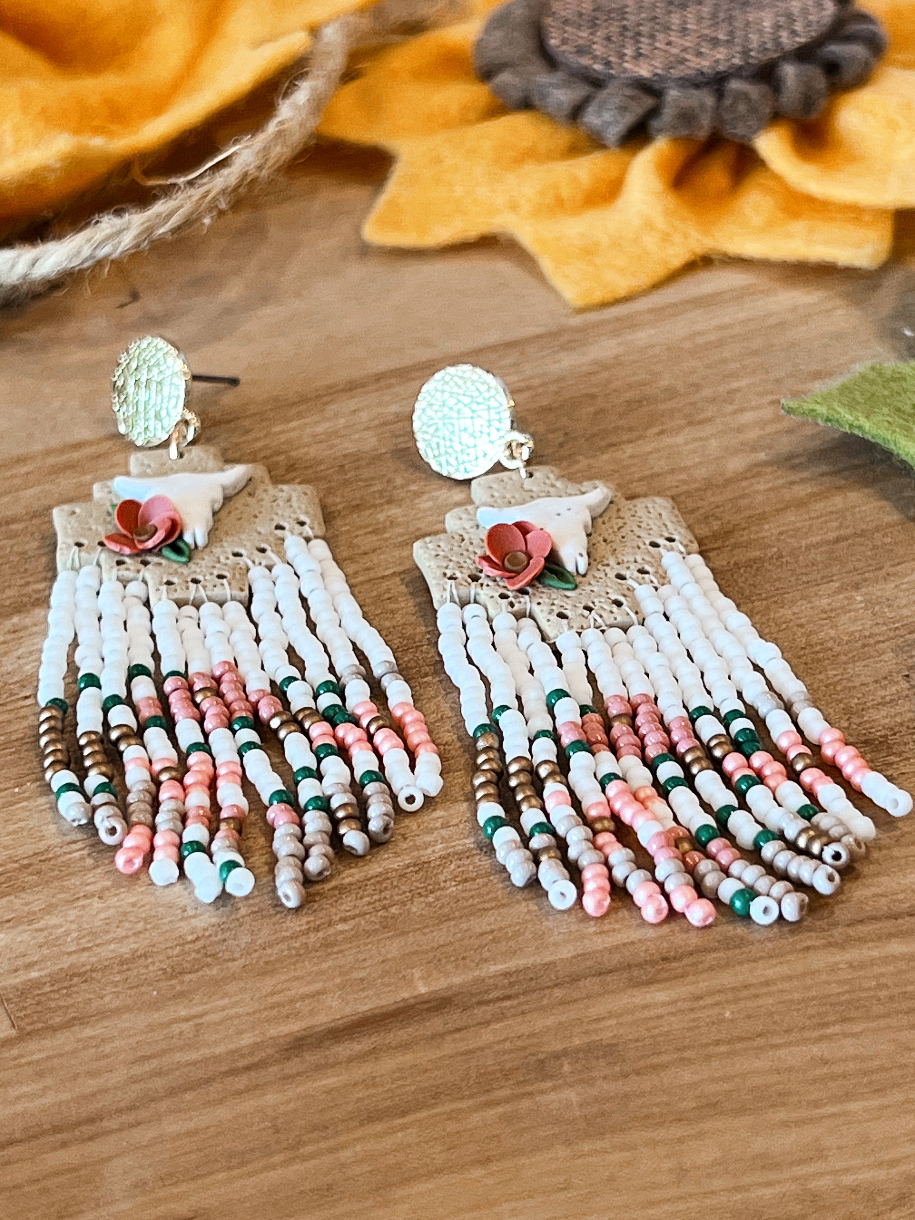 Steer Me Right Clay Handbeaded Earrings