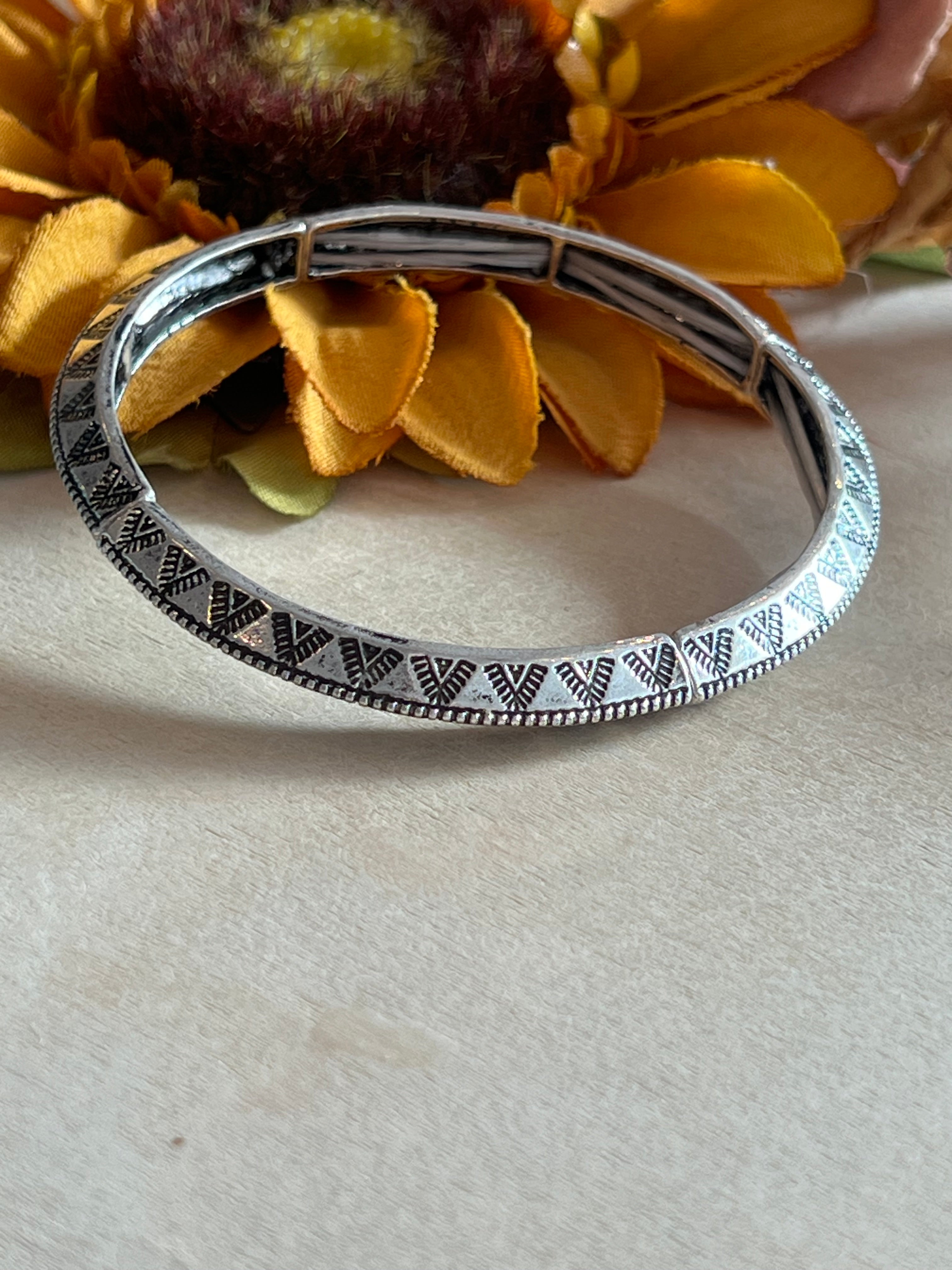 Stamped Silver Stretch Bracelet