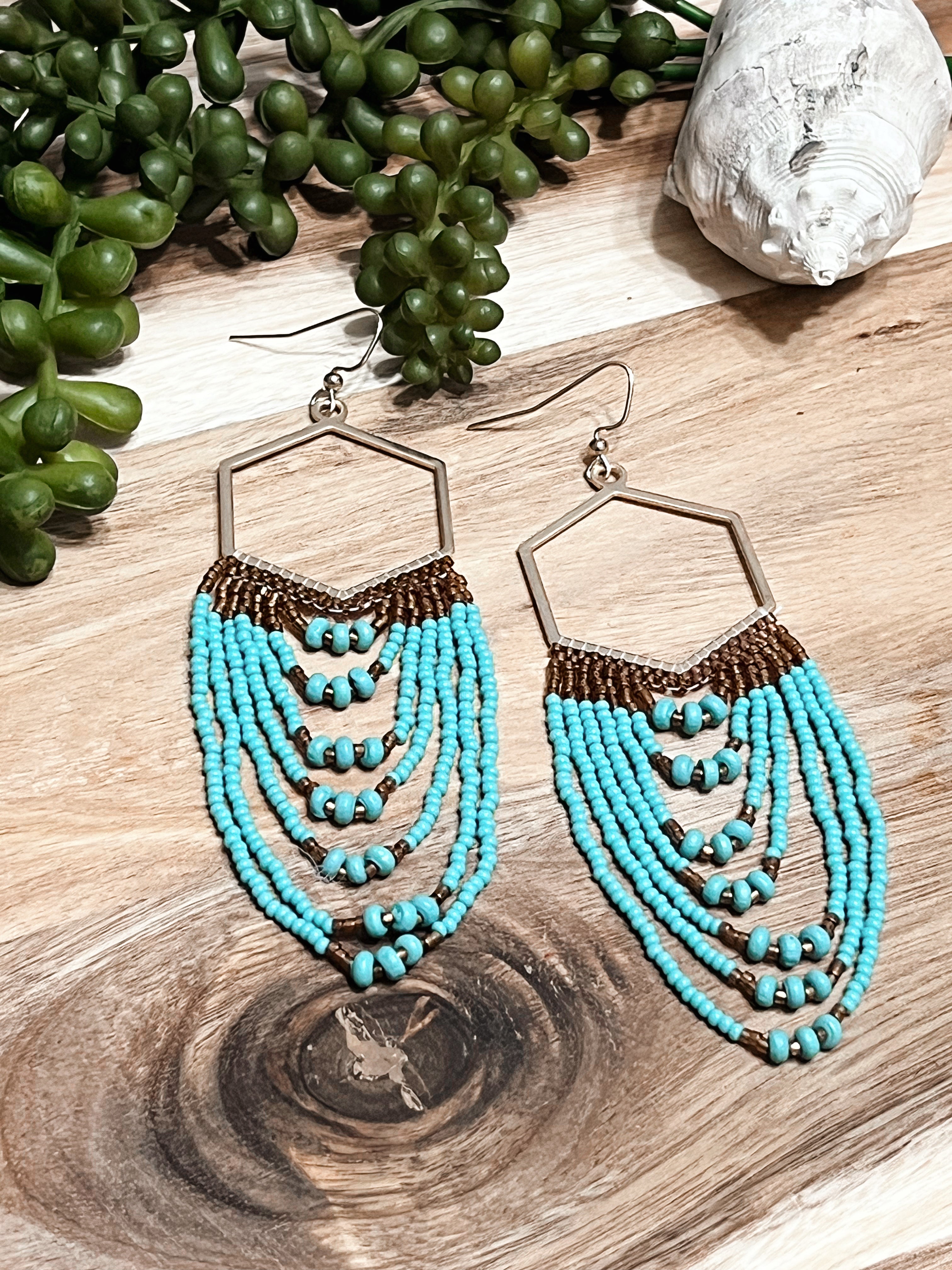 Tiered Turquoise & Gold Bead Earrings