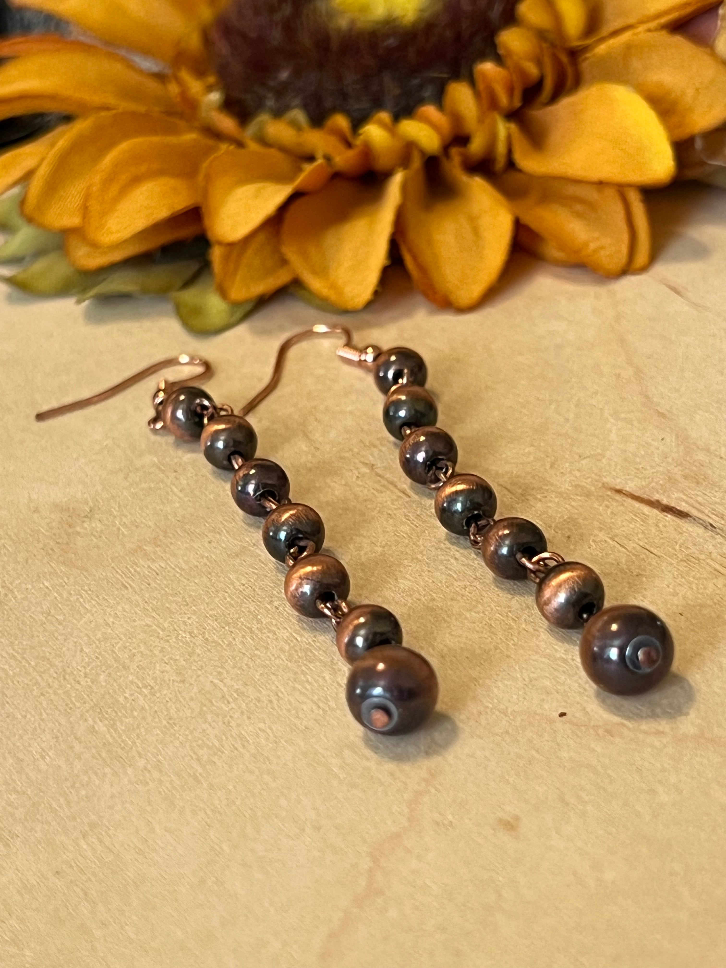 Copper Bead Dangle Earrings