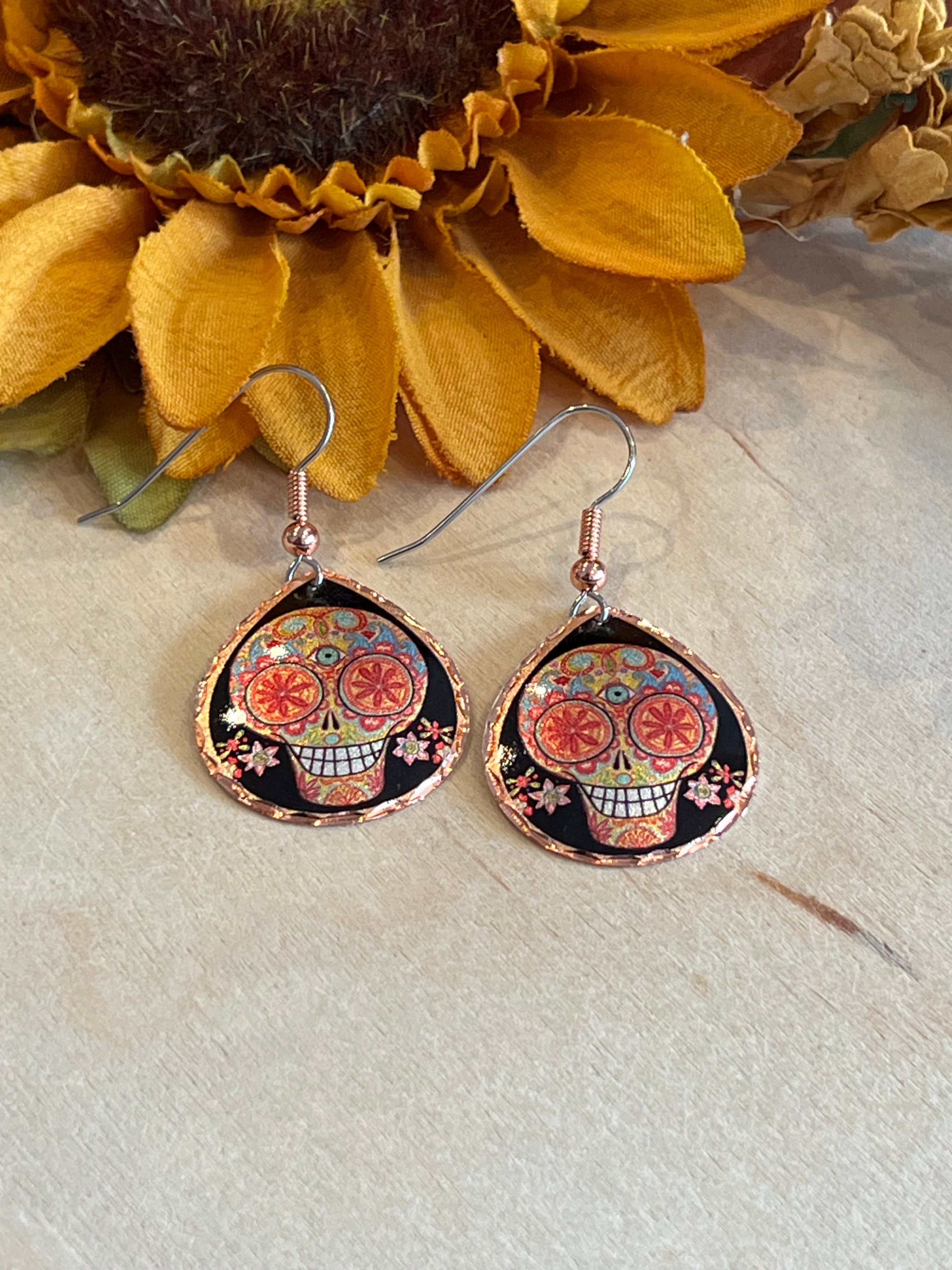 Sugar Skull Copper Earrings