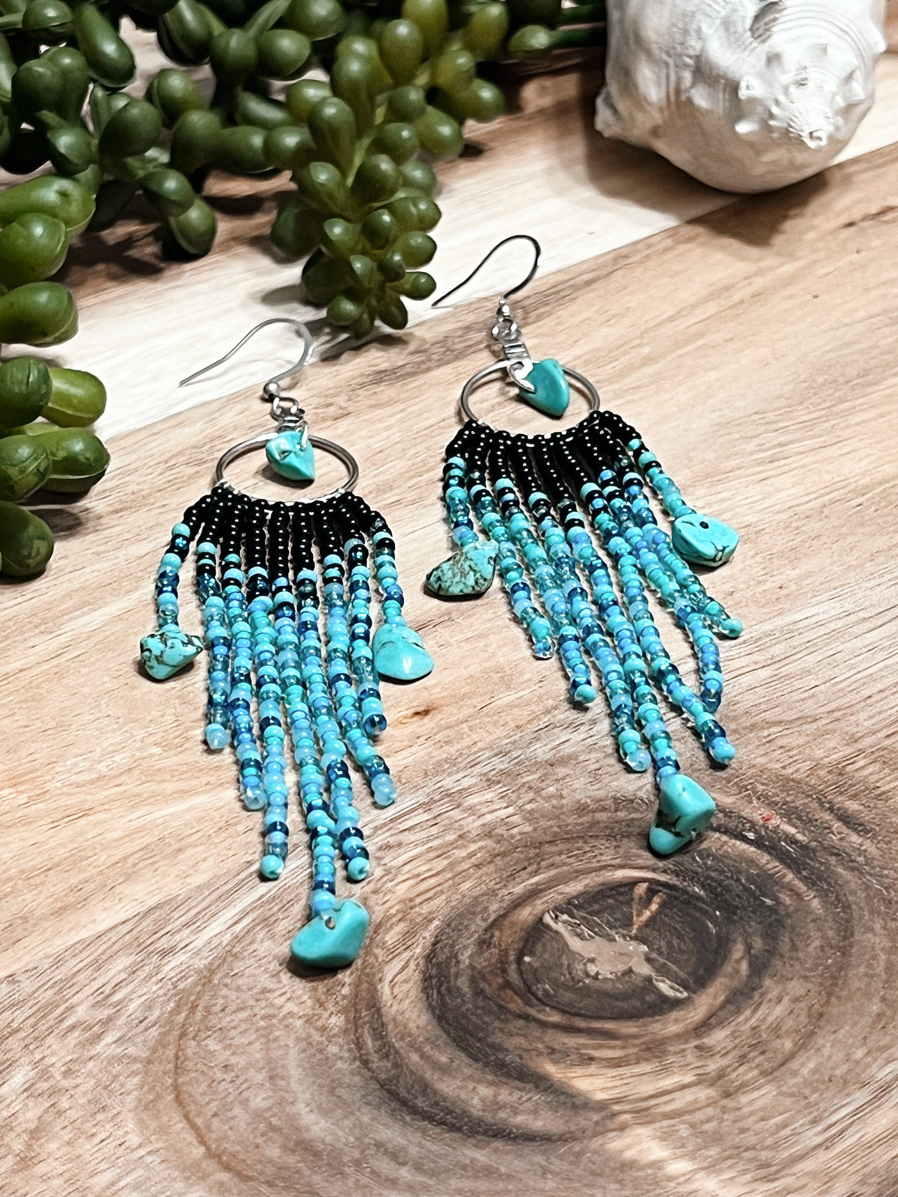 Deep Ocean Vibes Hand Beaded Earrings