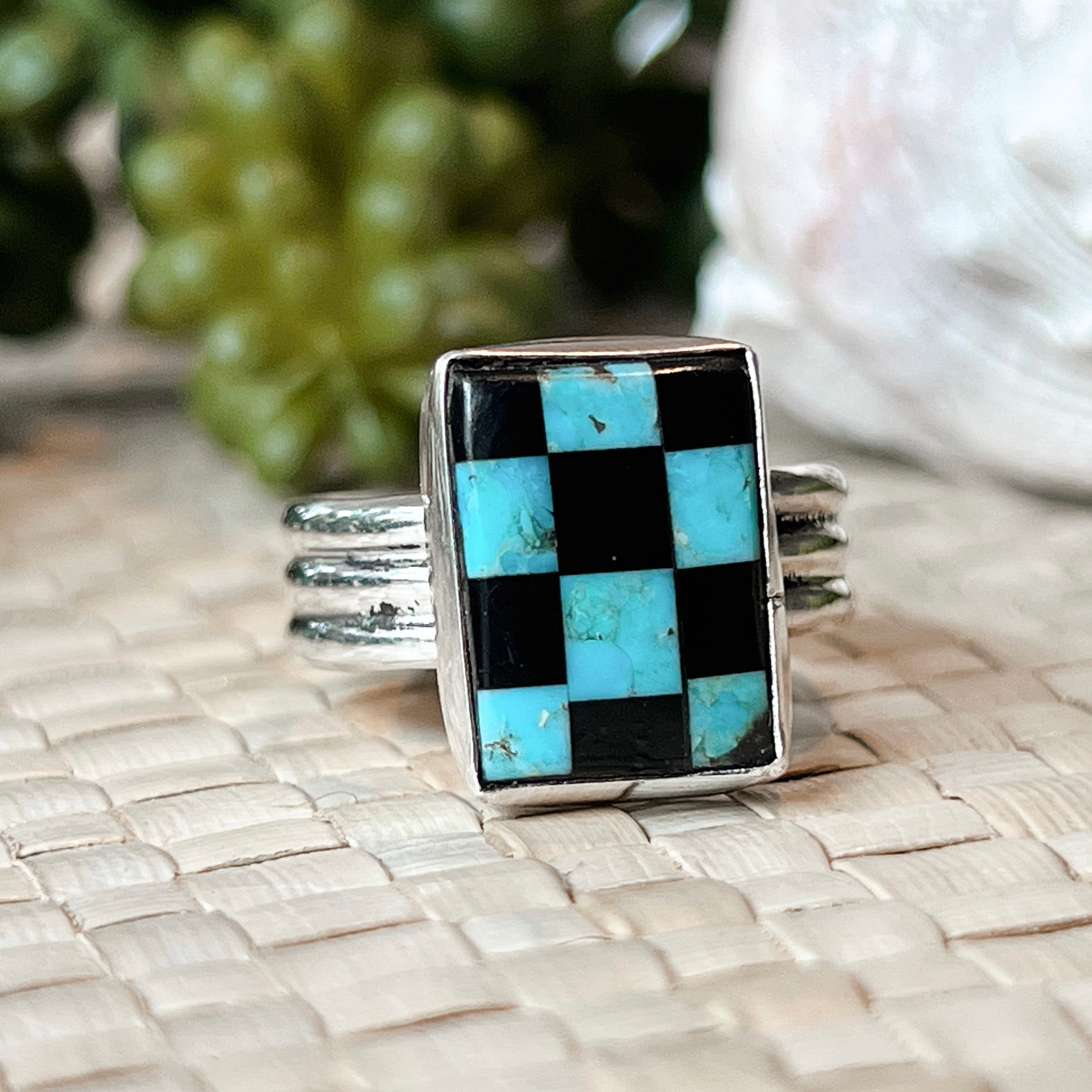 Stacked Turquoise & Onyx Sterling Silver Ring