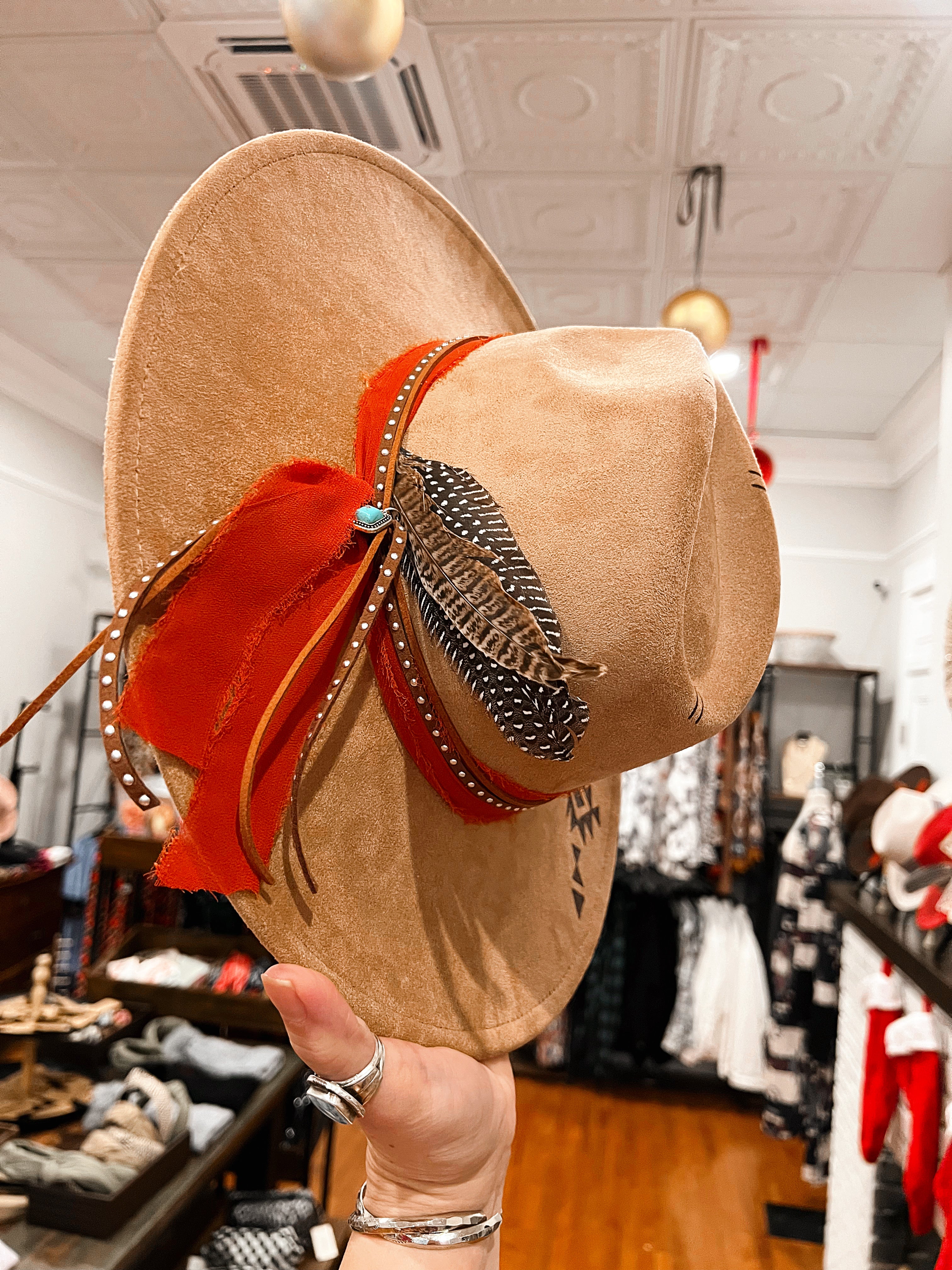 Tan Aztec Hand Burned Hat