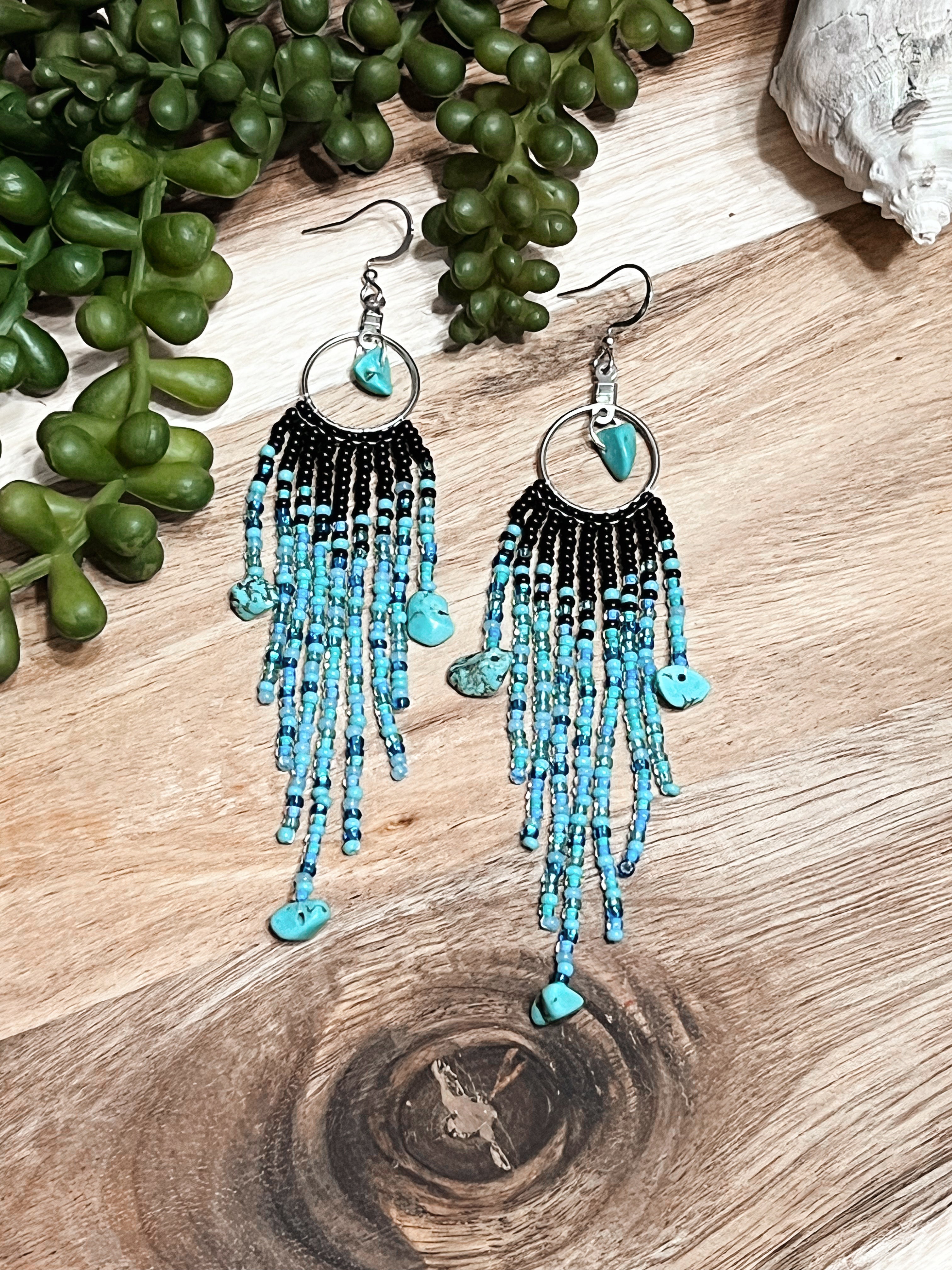 Deep Ocean Vibes Hand Beaded Earrings
