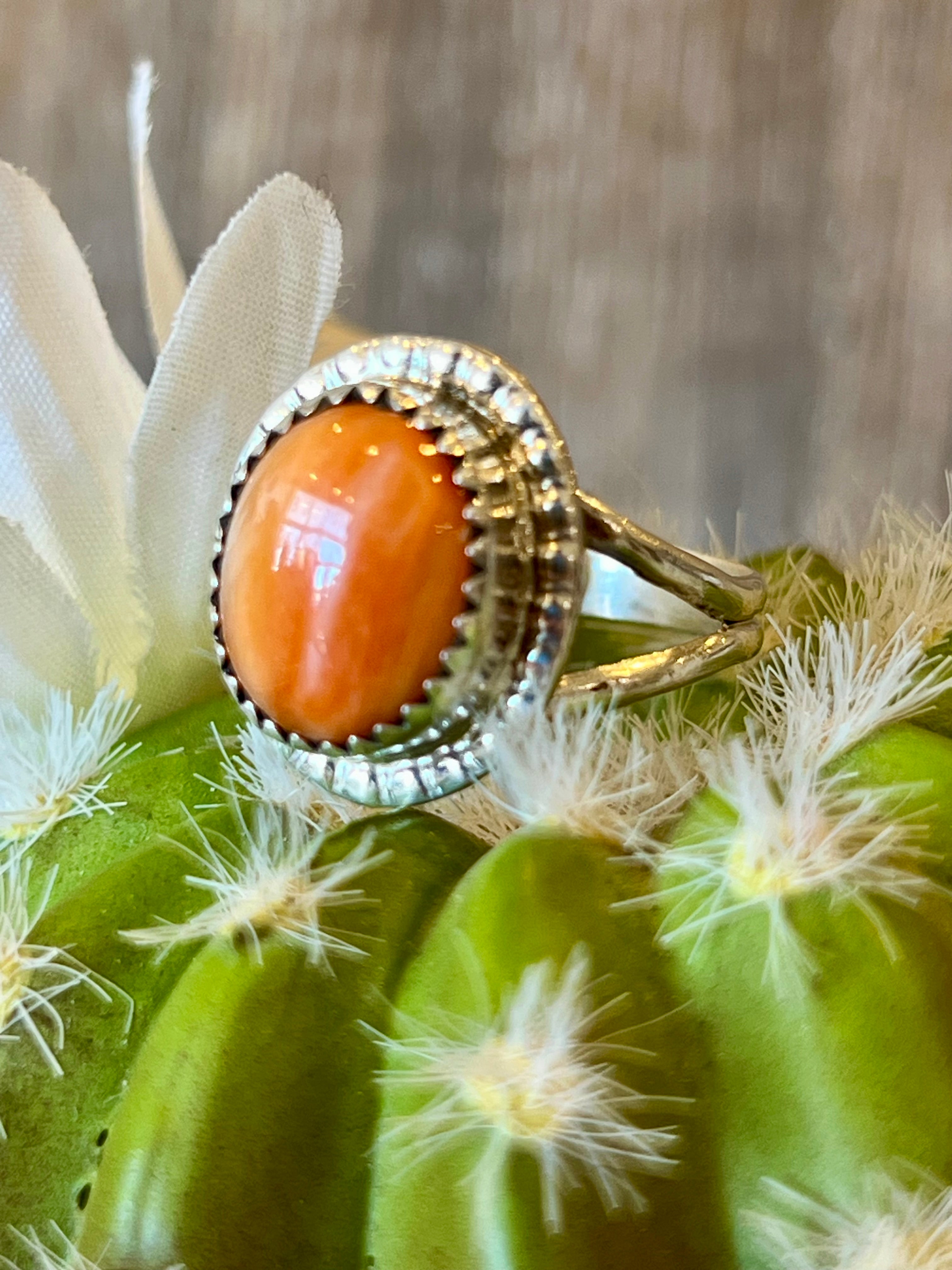 Oval Spiny Sterling Silver Ring