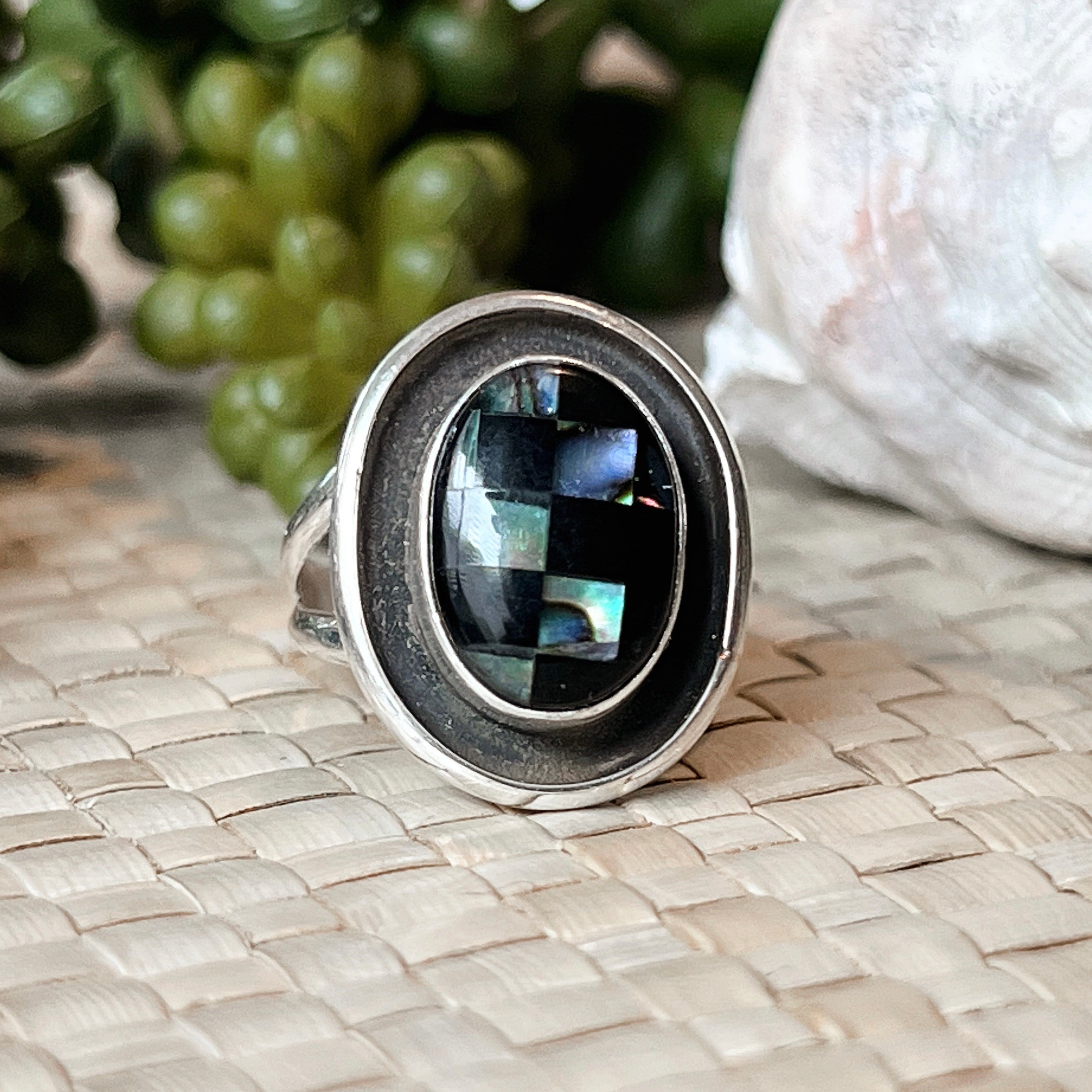 Shadowbox Abalone & Onyx Sterling Silver Ring