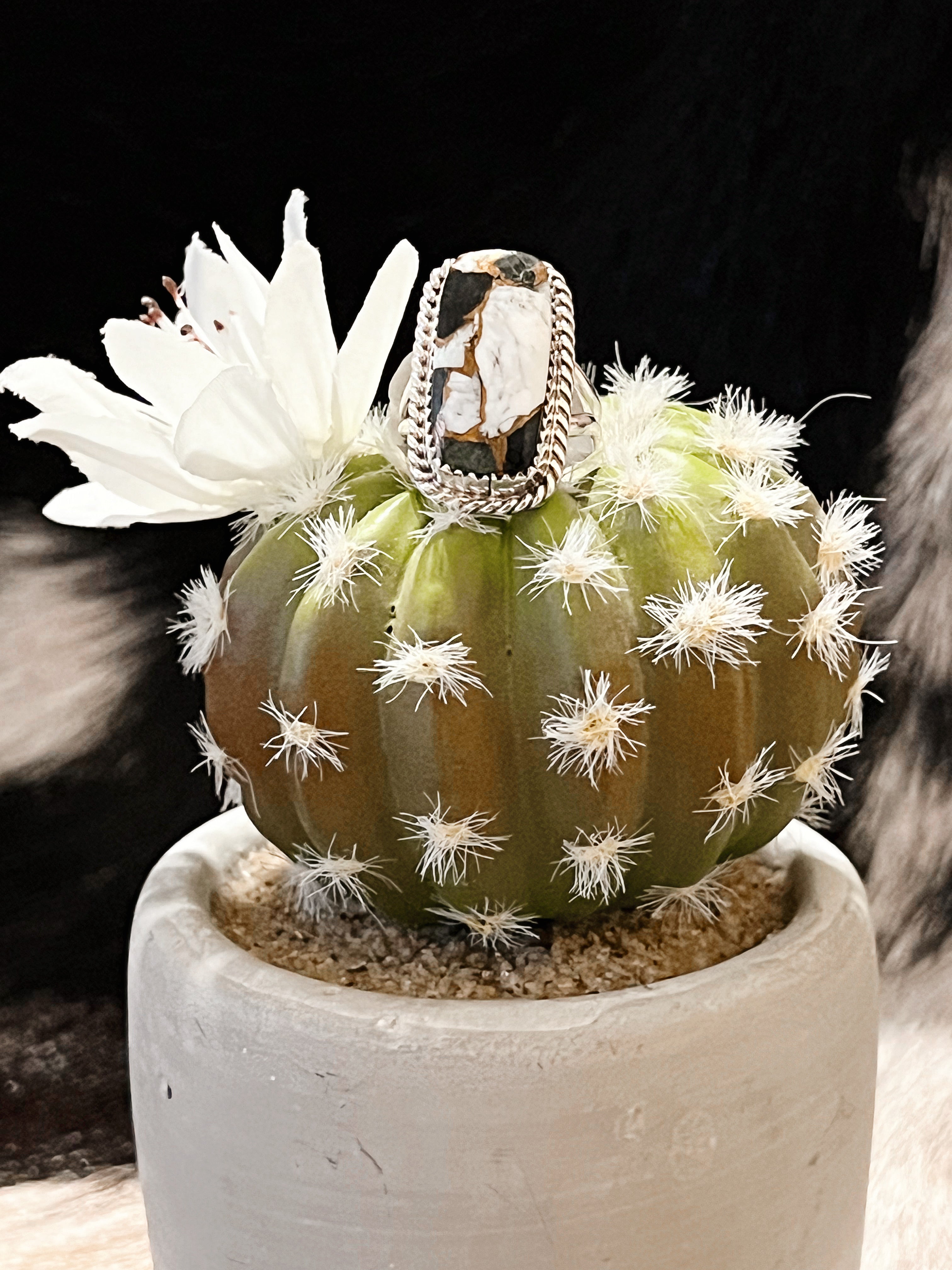 One Of A Kind White Buffalo Sterling Silver Ring