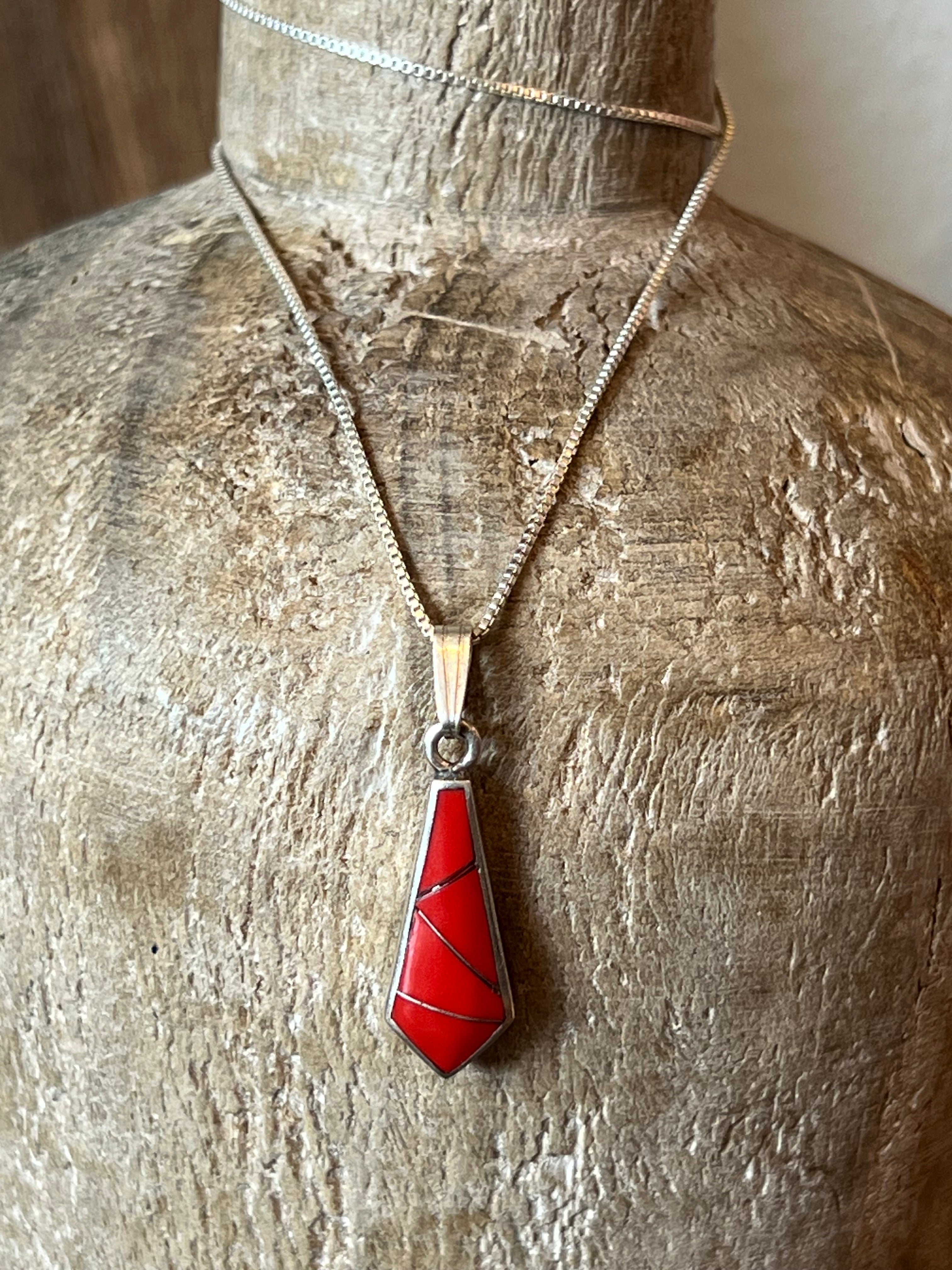 Zuni Coral Sterling Silver Necklace