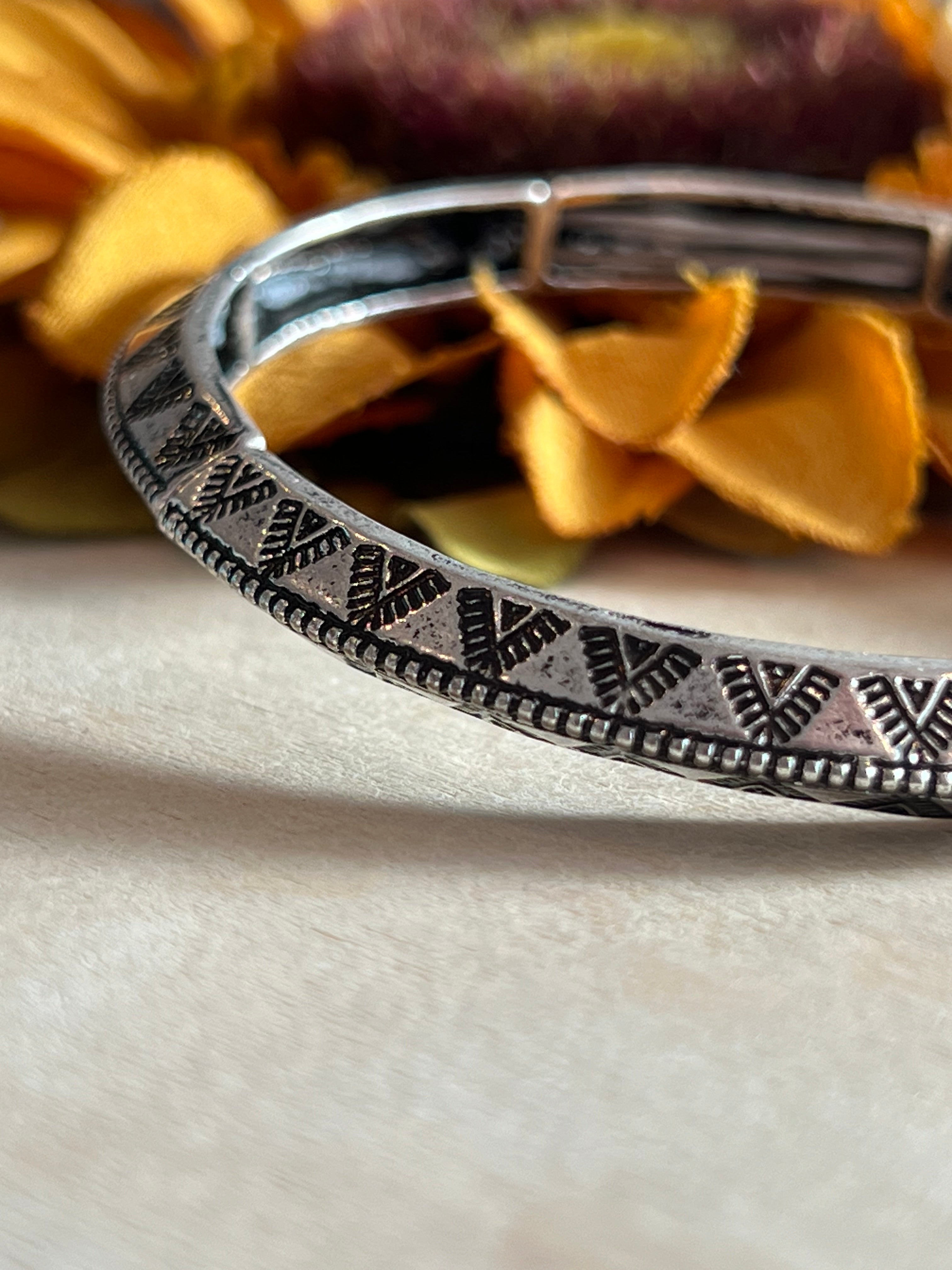 Stamped Silver Stretch Bracelet