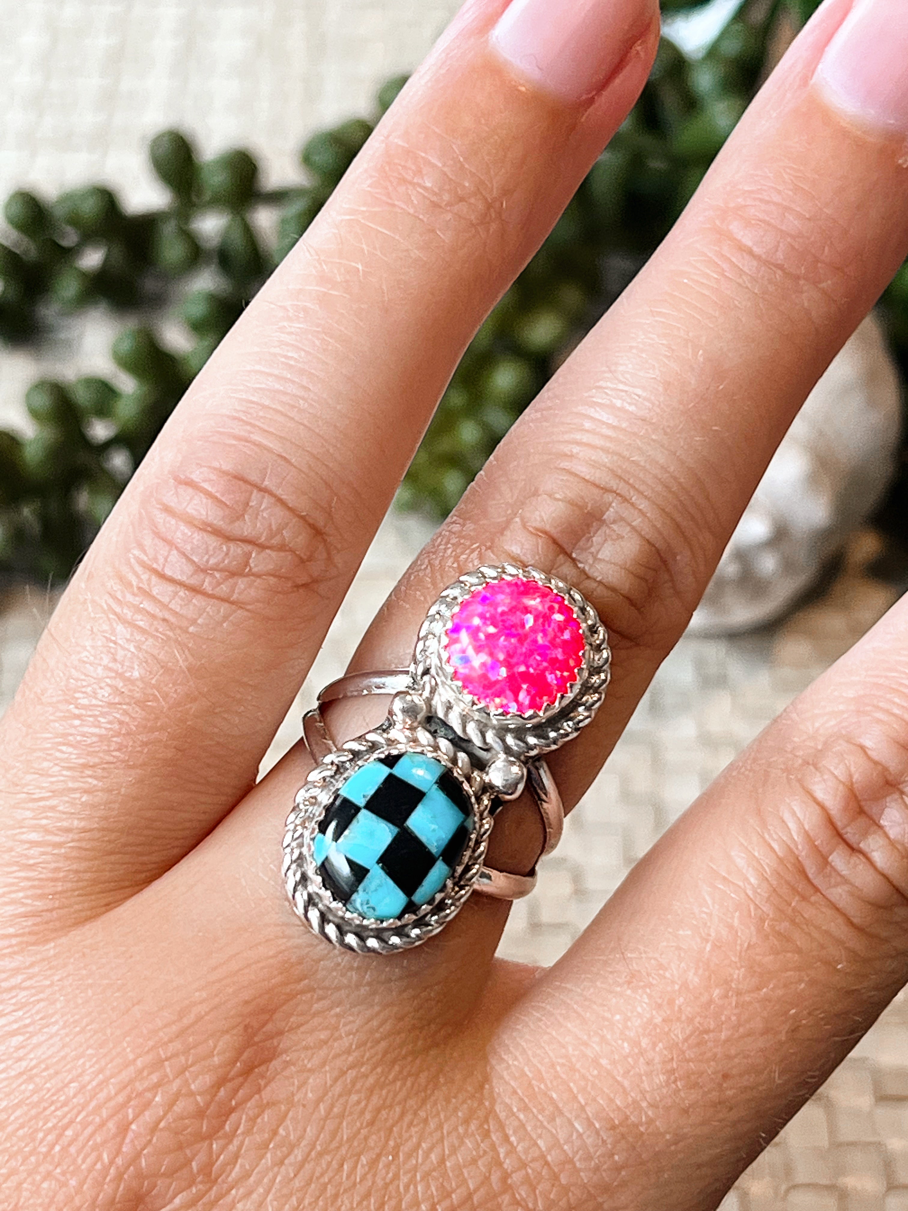 Jewel Jigsaw Opal & Turquoise & Onyx Sterling Silver Ring