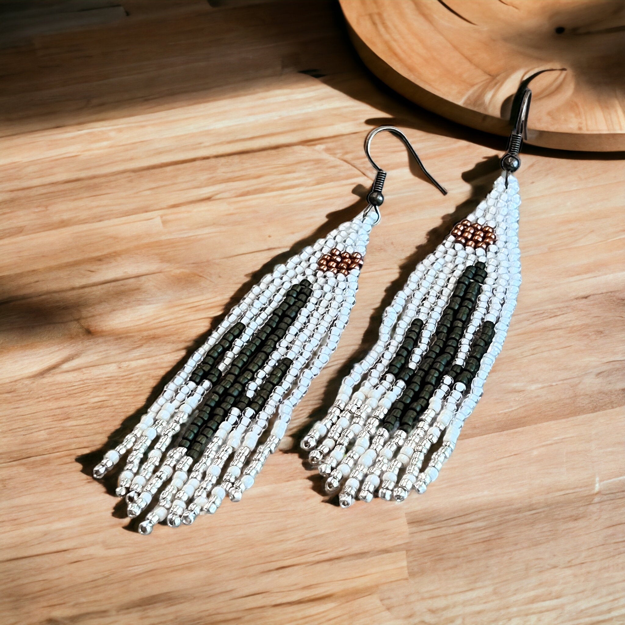 Silver Saguaro Handbeaded Earrings