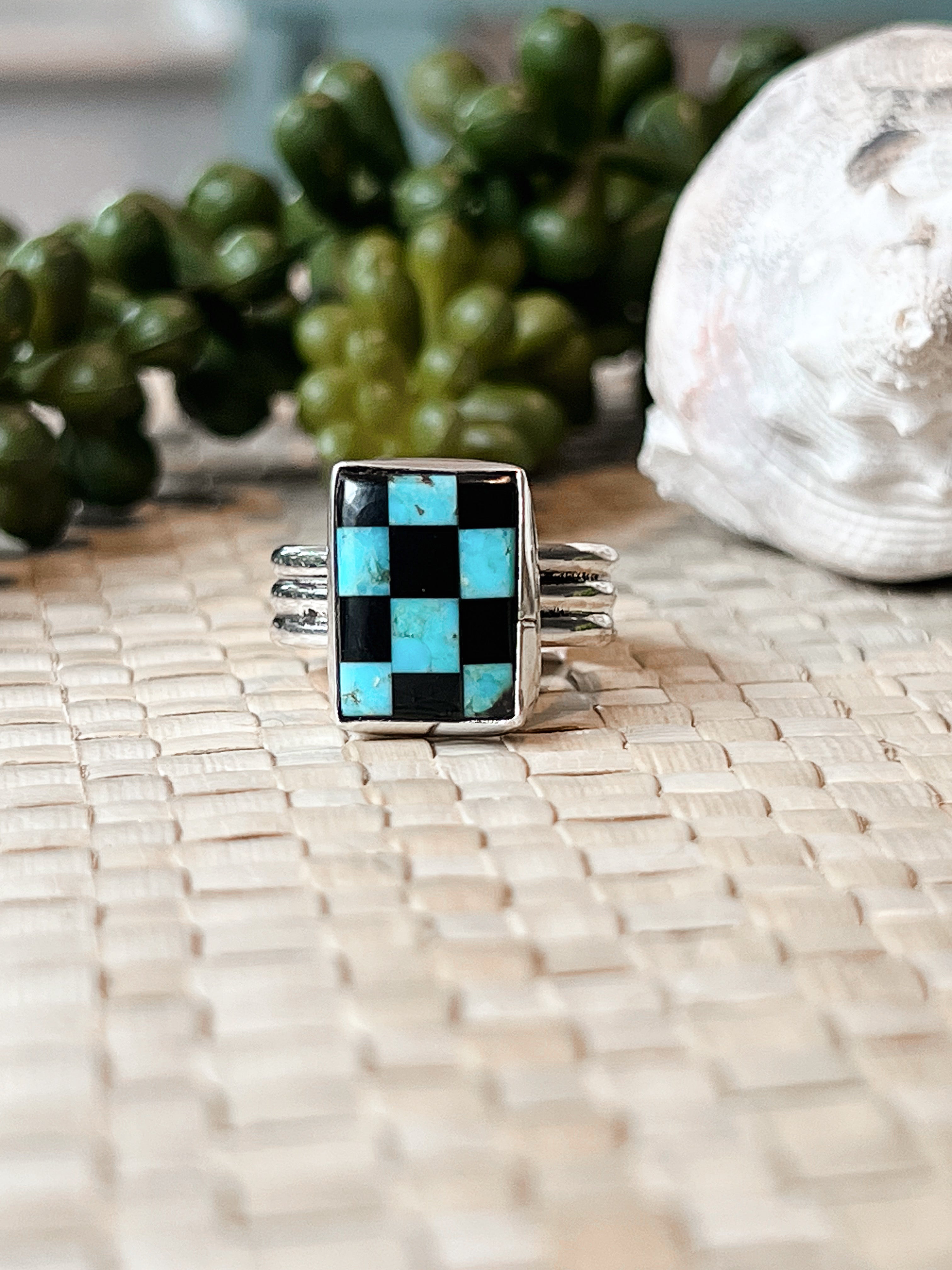 Stacked Turquoise & Onyx Sterling Silver Ring