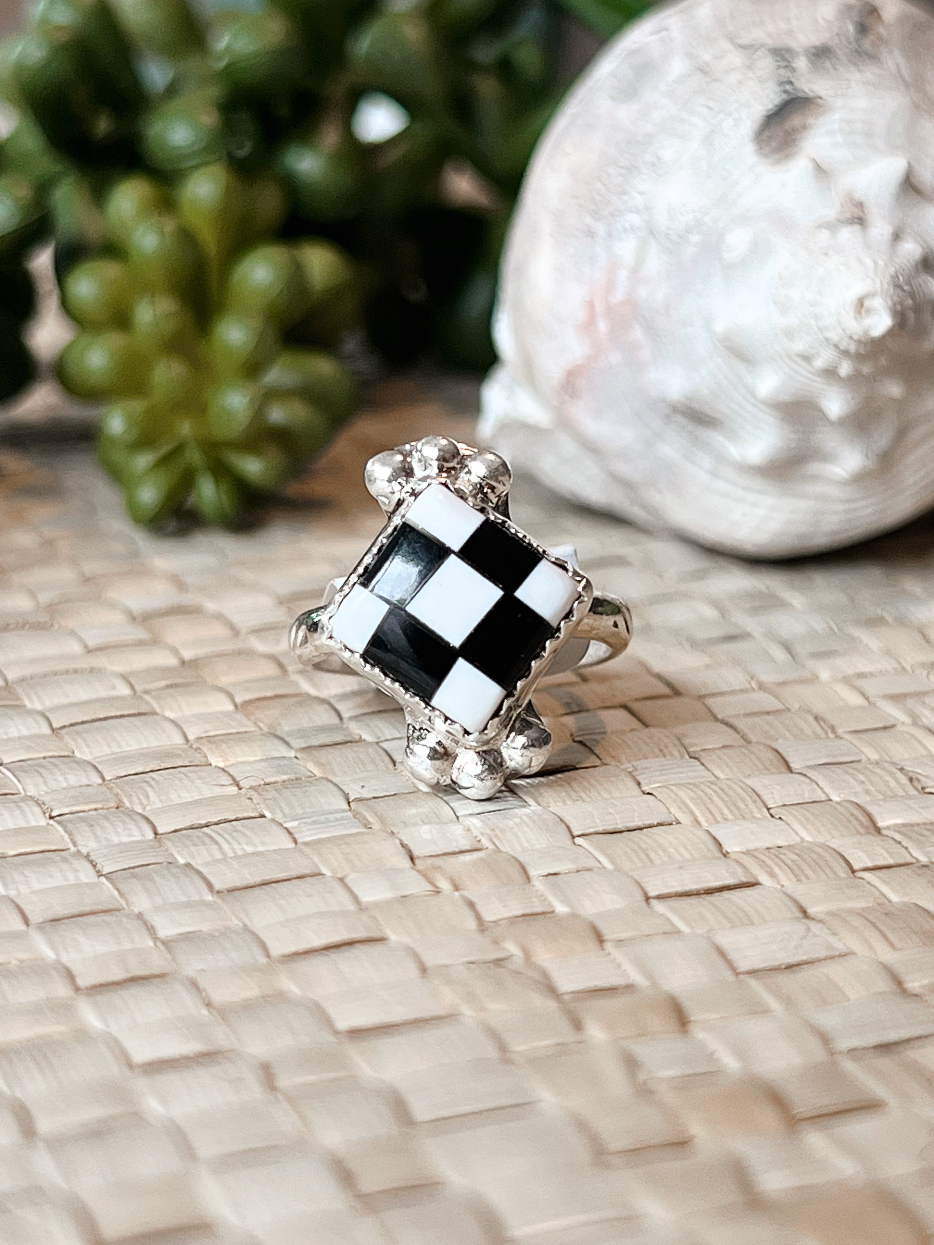 Bejeweled White Buffalo & Onyx Sterling Silver Ring
