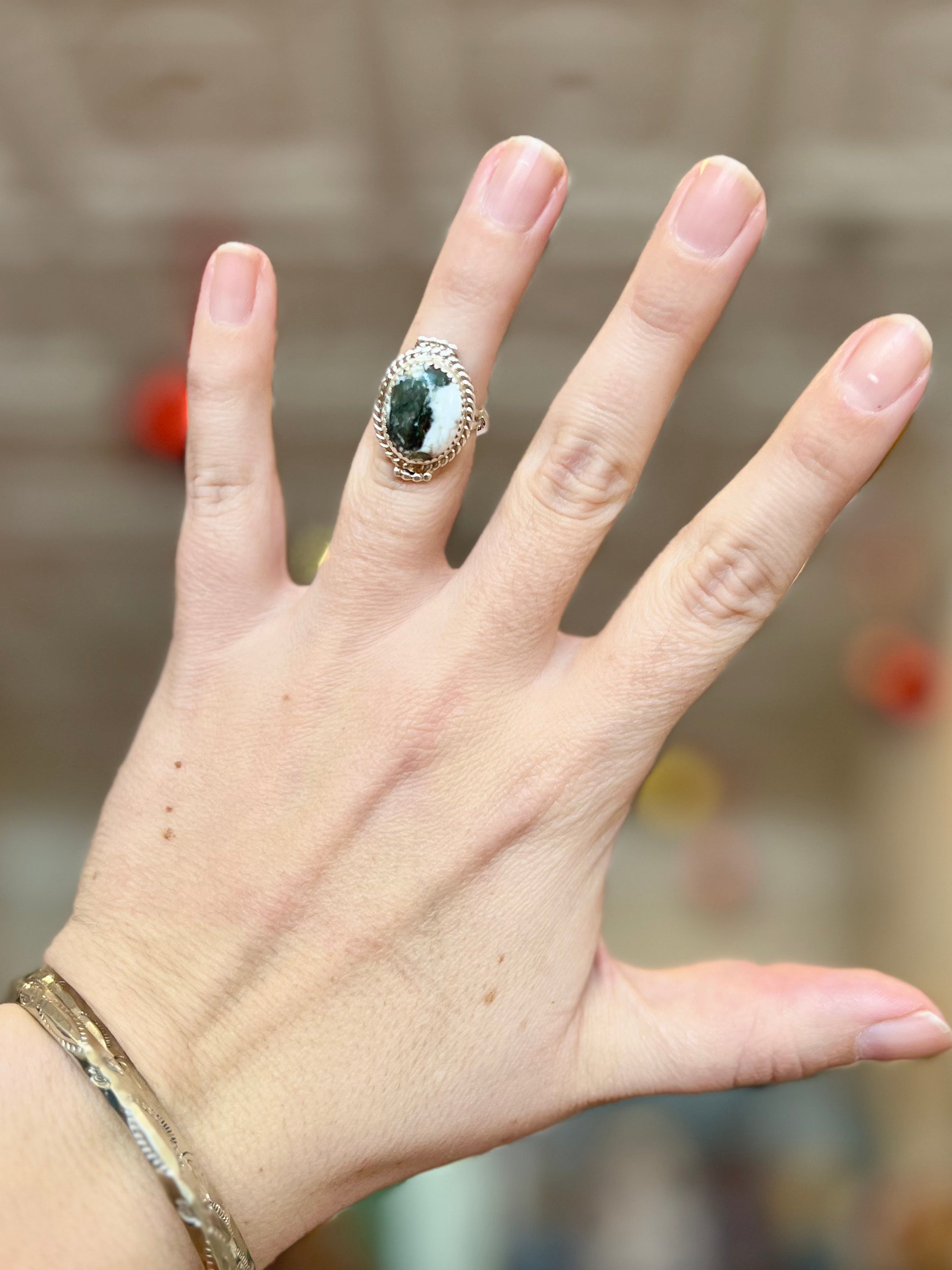 Split Personality White Buffalo Sterling Silver Ring