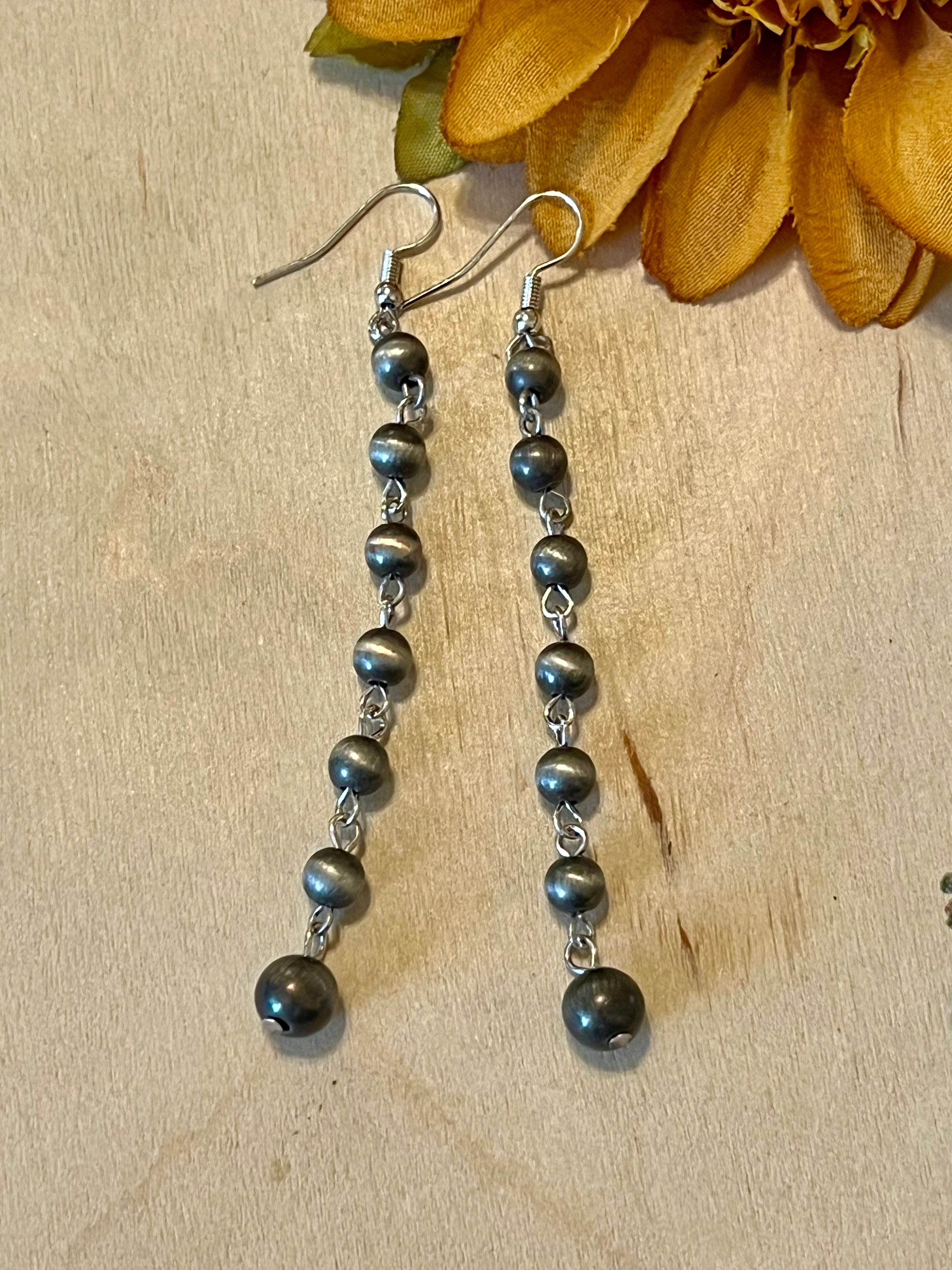 Silver Bead Dangle Earrings