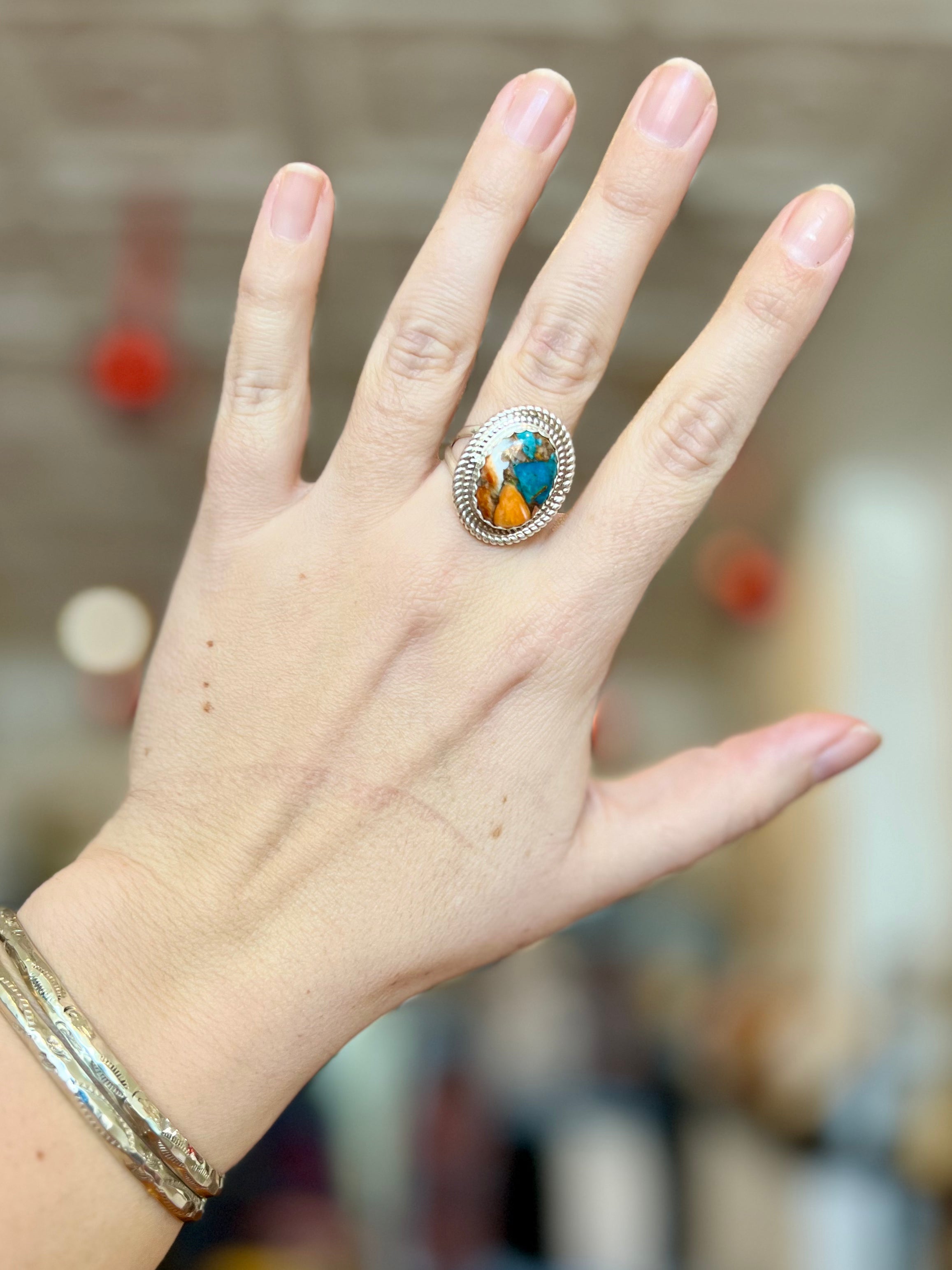 Framed Mojave Turquoise Sterling Silver Ring