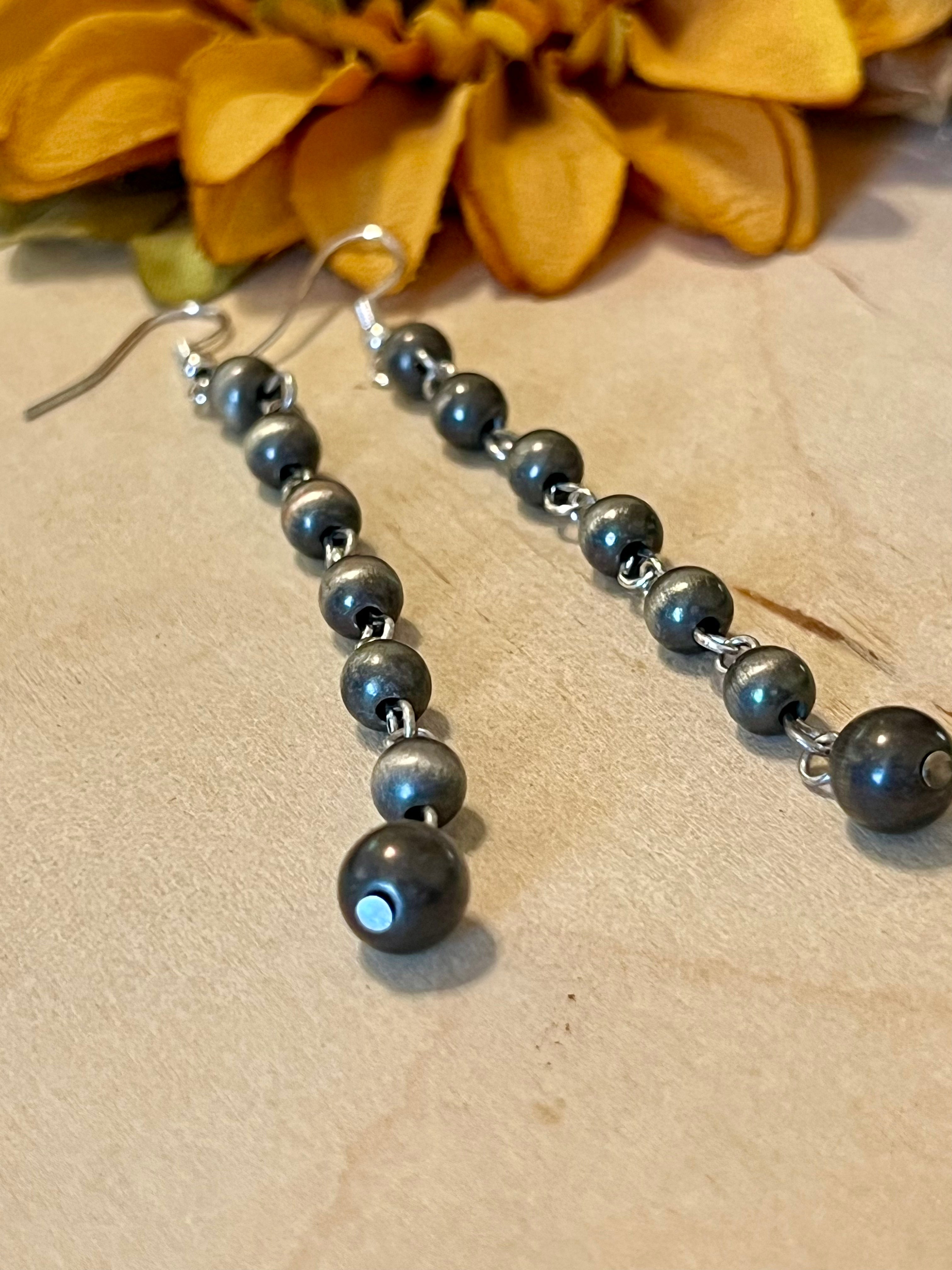 Silver Bead Dangle Earrings