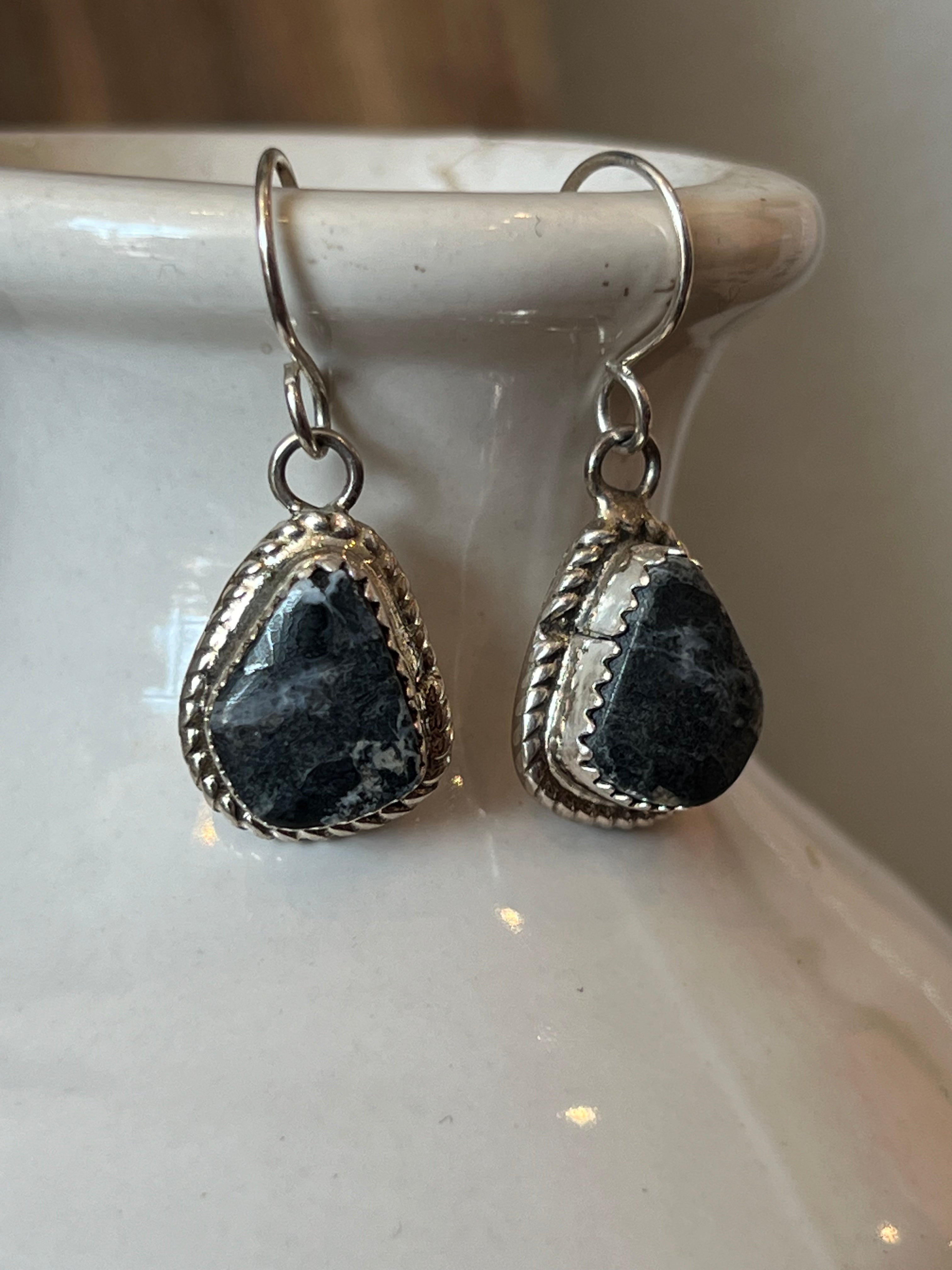 Blackout White Buffalo Sterling Silver Earrings