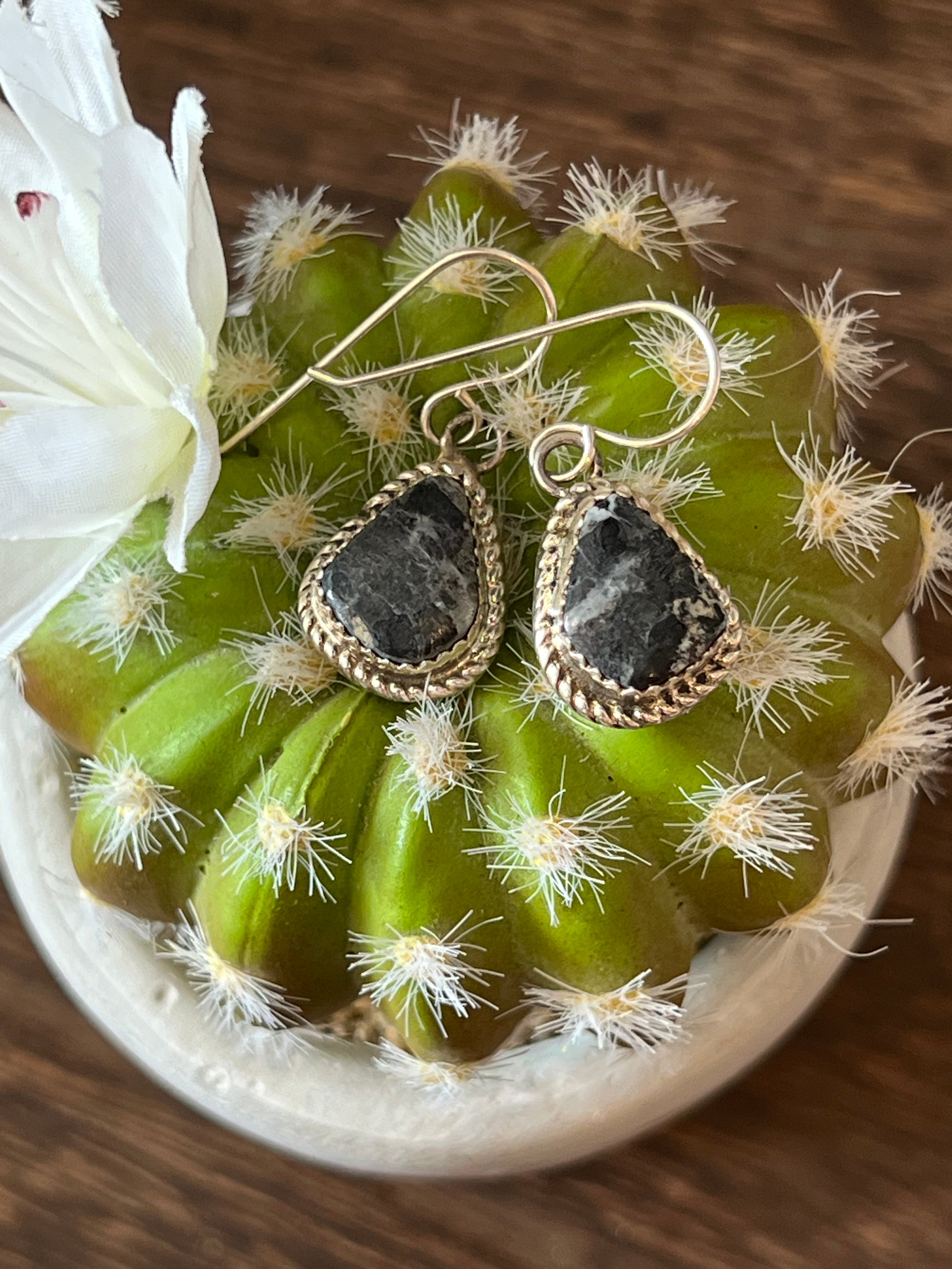 Blackout White Buffalo Sterling Silver Earrings