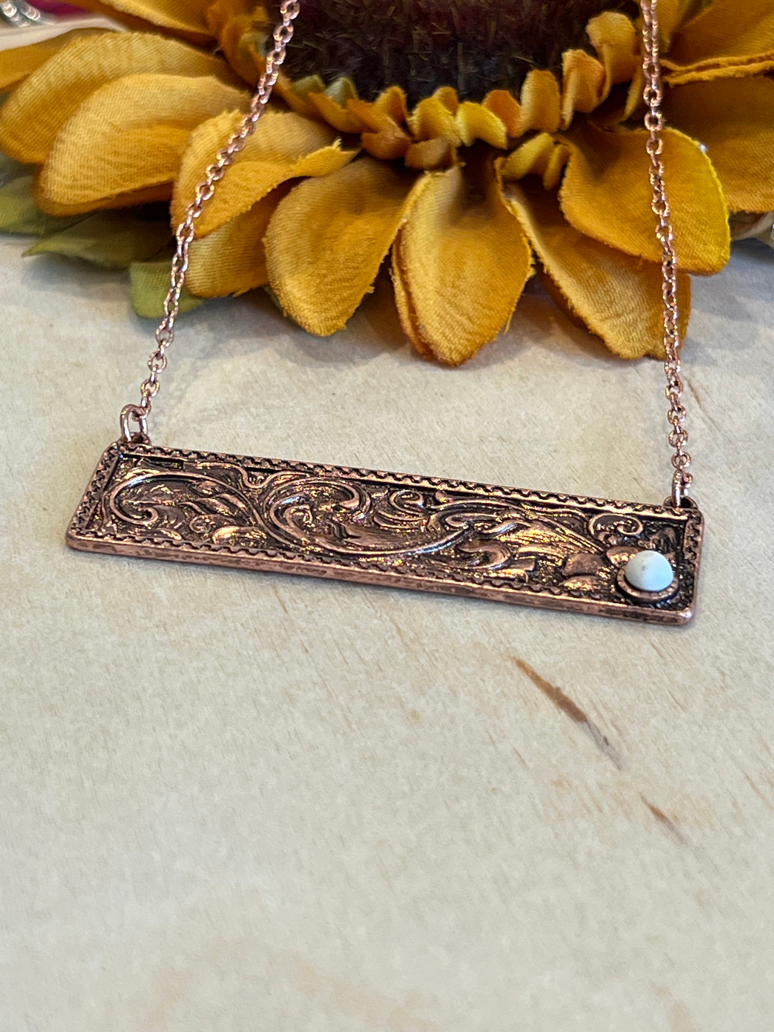 Copper Tooled Bar Necklace